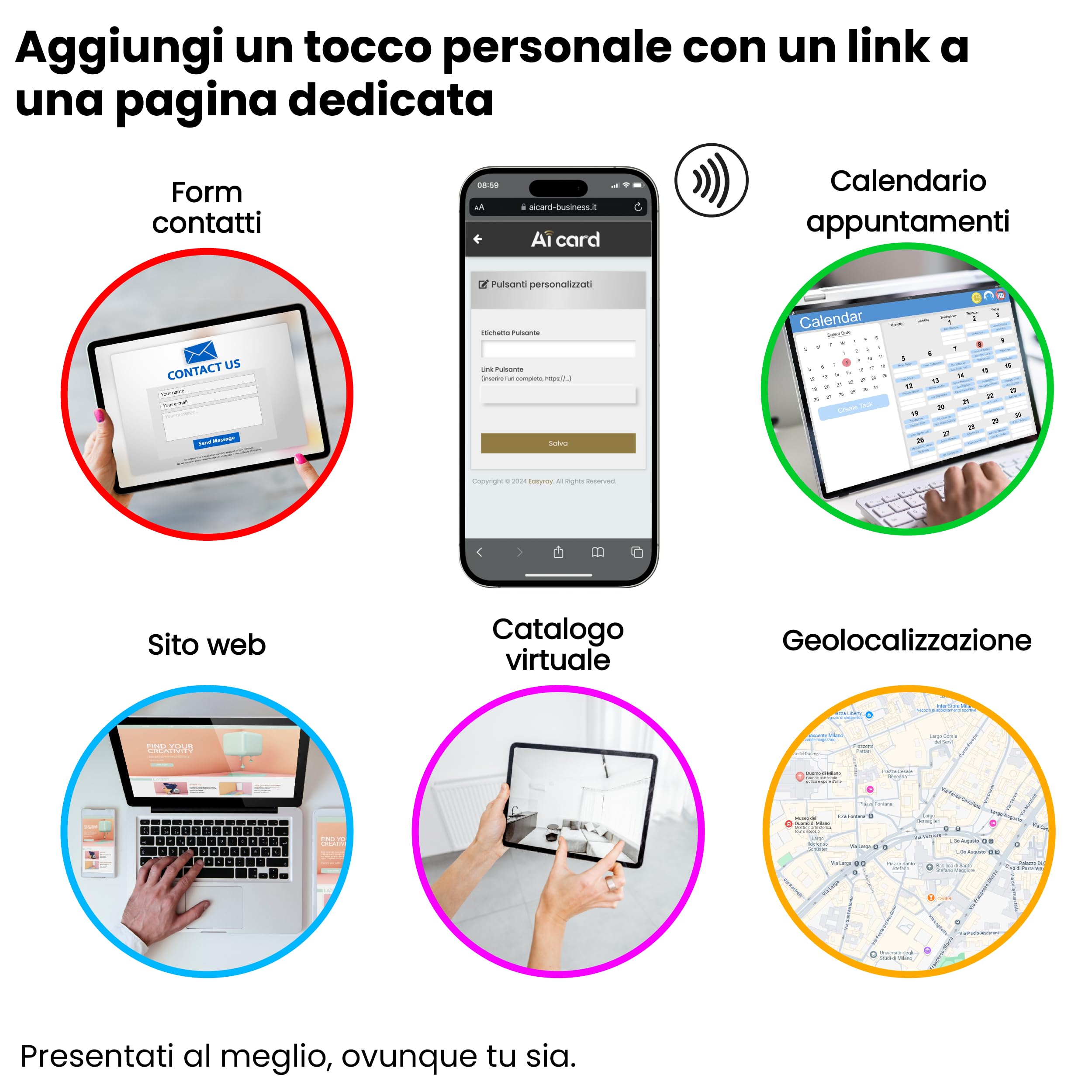 Biglietto da visita Digitale NFC Personalizzabile Aicard NERO Compatibile con smartphone Android e iOS