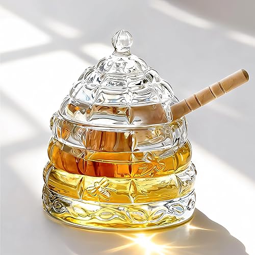 kanpura Honey Pot with Dipper and Lid 3.7oz Glass Honey