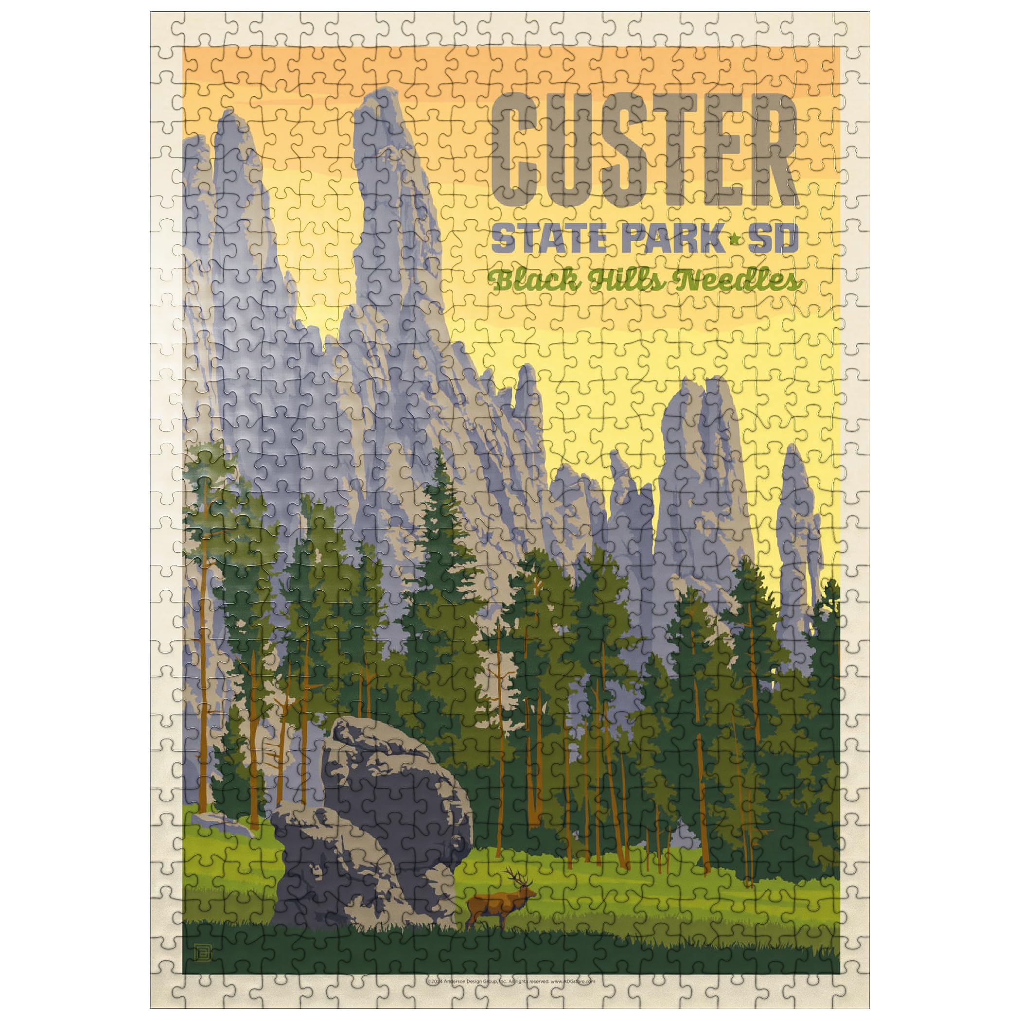 MyPuzzle Custer State Park, South Dakota, Vintage Poster - Premium 500 Piece Jigsaw Puzzle for Adults