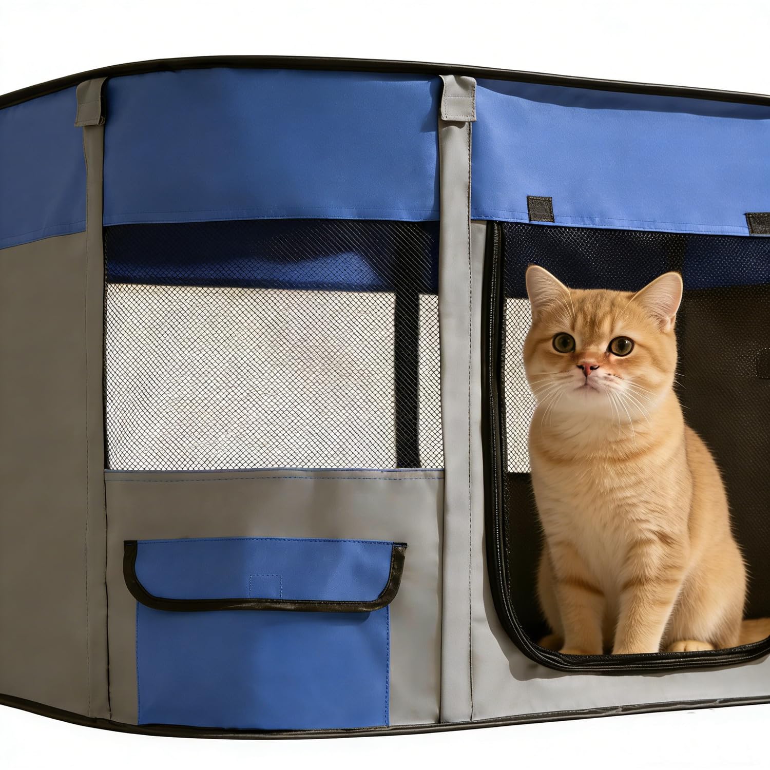 Niche Portable pour Animaux domestiques,90 x 70 x 60 cm, Pliable, Rectangulaire, Niche pour Chat,Niche fermée (Bleu Marine)
