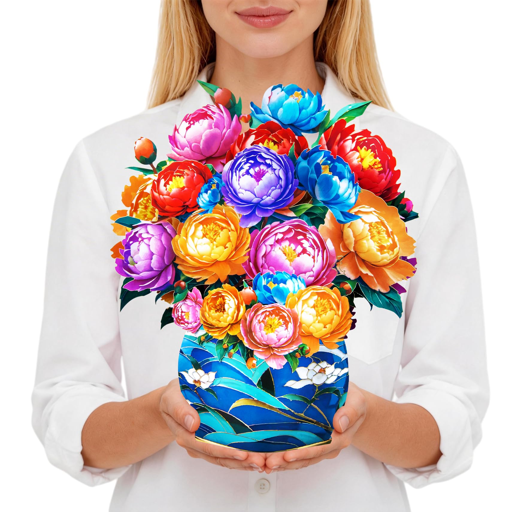 GREETING ART Pop Up Flower Card, 3D Paper Flowers Bouquet – 13" Peony, Birthday, Mother’s Day, Thank You, Graduation, Get Well Greeting Card with Note Cards & Envelope