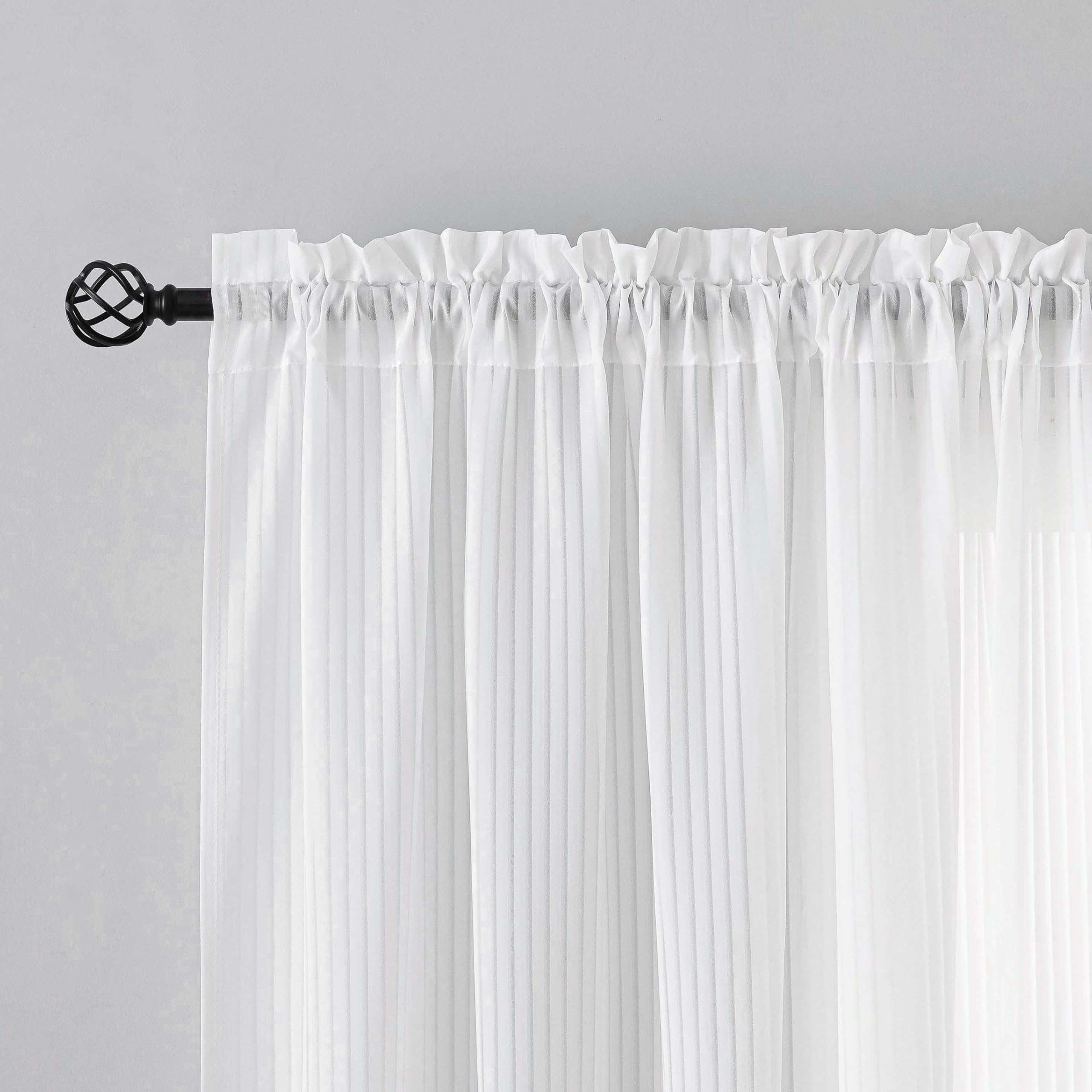 Demetex Striped White Net Curtains 2 Panels for Windows With Rod Pocket - Sheer Voile for Bedroom Living Room Dining Room 137 x 213 cm - Image 2