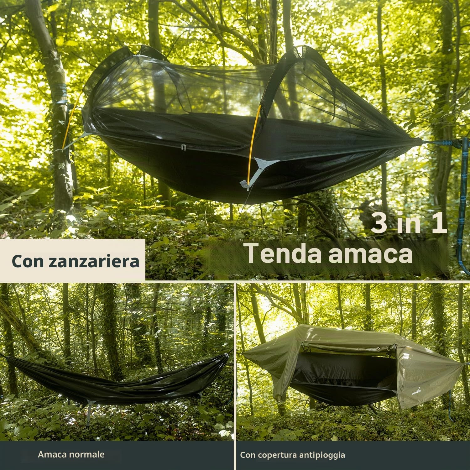 Skandika Tenda amaca Rian | Amaca da esterno con zanzariera, portata 200 kg, ultraleggera, in nylon, traspirante, set da appendere all'albero
