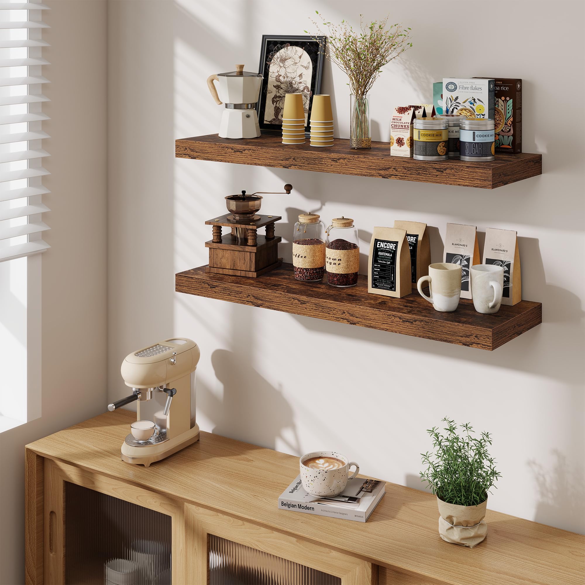 Fun Memories Estantes flotantes para pared de 36 pulgadas, estantes de pared de madera con soporte invisible, estantes de 10 pulgadas de profundidad montados en la pared, estantes flotantes grandes