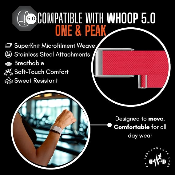 AR LABS Whoop 5.0 Compatible ONE & PEAK SuperKnit Band | Ultra-Soft Microfilament Weave | Stainless-Steel Hardware