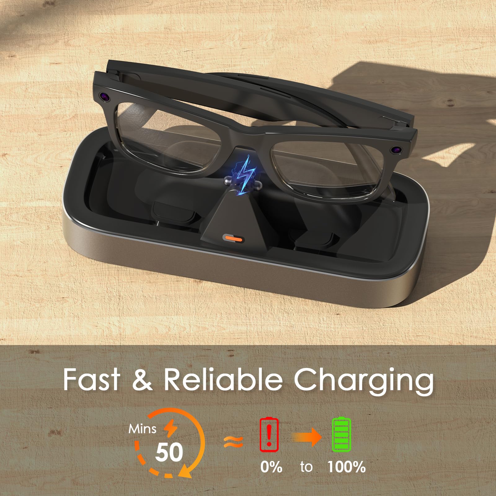 Estación de carga para gafas Meta Ray-Ban – Cargador alimentado por batería de 5000 mAh para Wayfarer, Skyler y Headliner con indicador LED, gris espacial (funciona con pilas)