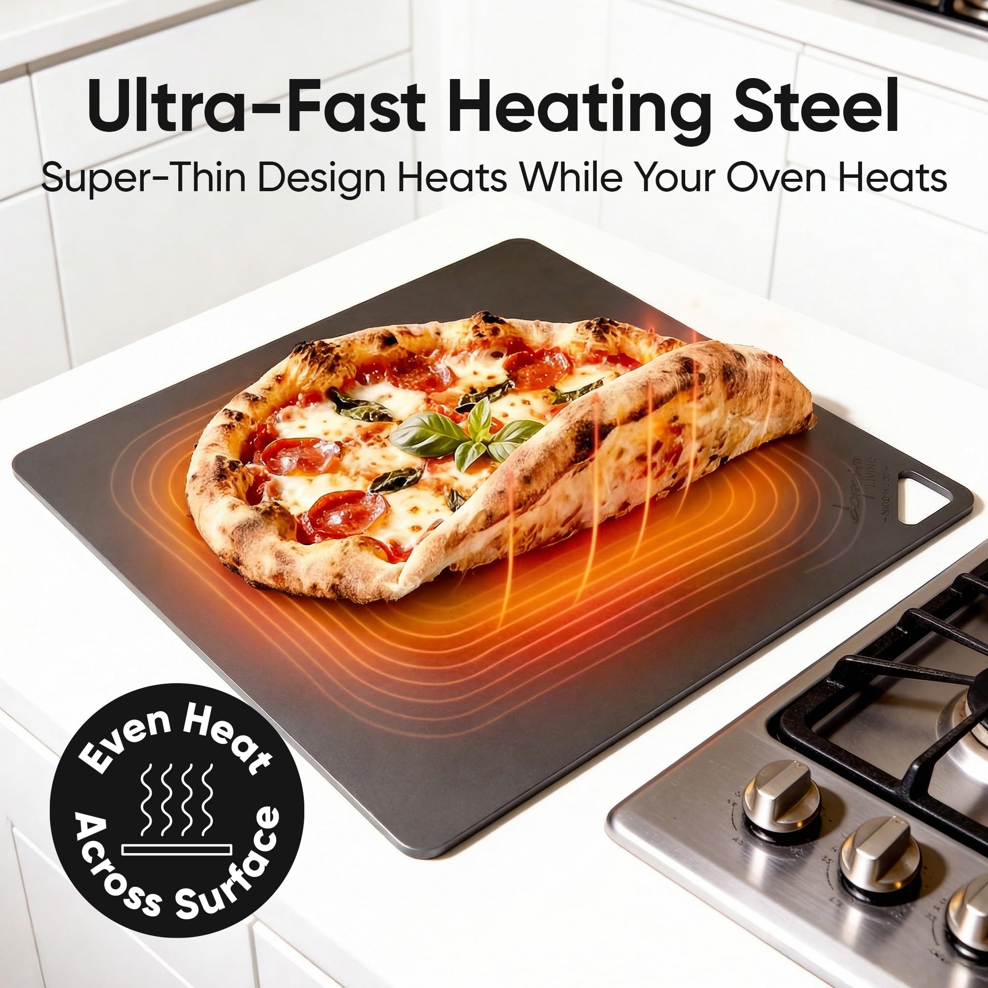 Leichter Pizzastahl für Backofen, hergestellt in den USA, ultradünn, 40,6 x 34,3 cm, vorgebrannter Backstahl für handwerkliches Brot, Sauerteig und mehr, hochwertige Kruste zu Hause
