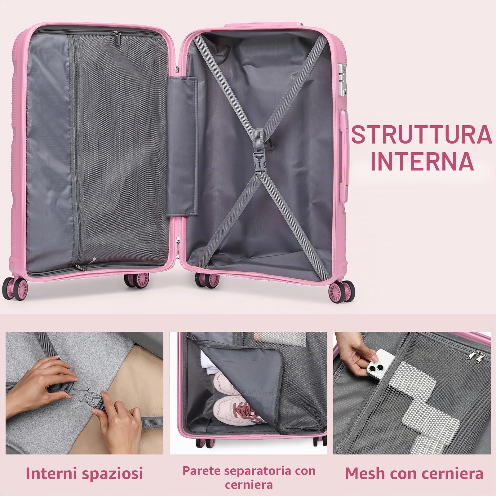 Kono Bagagli- Set di bagagli, of 3, Pink