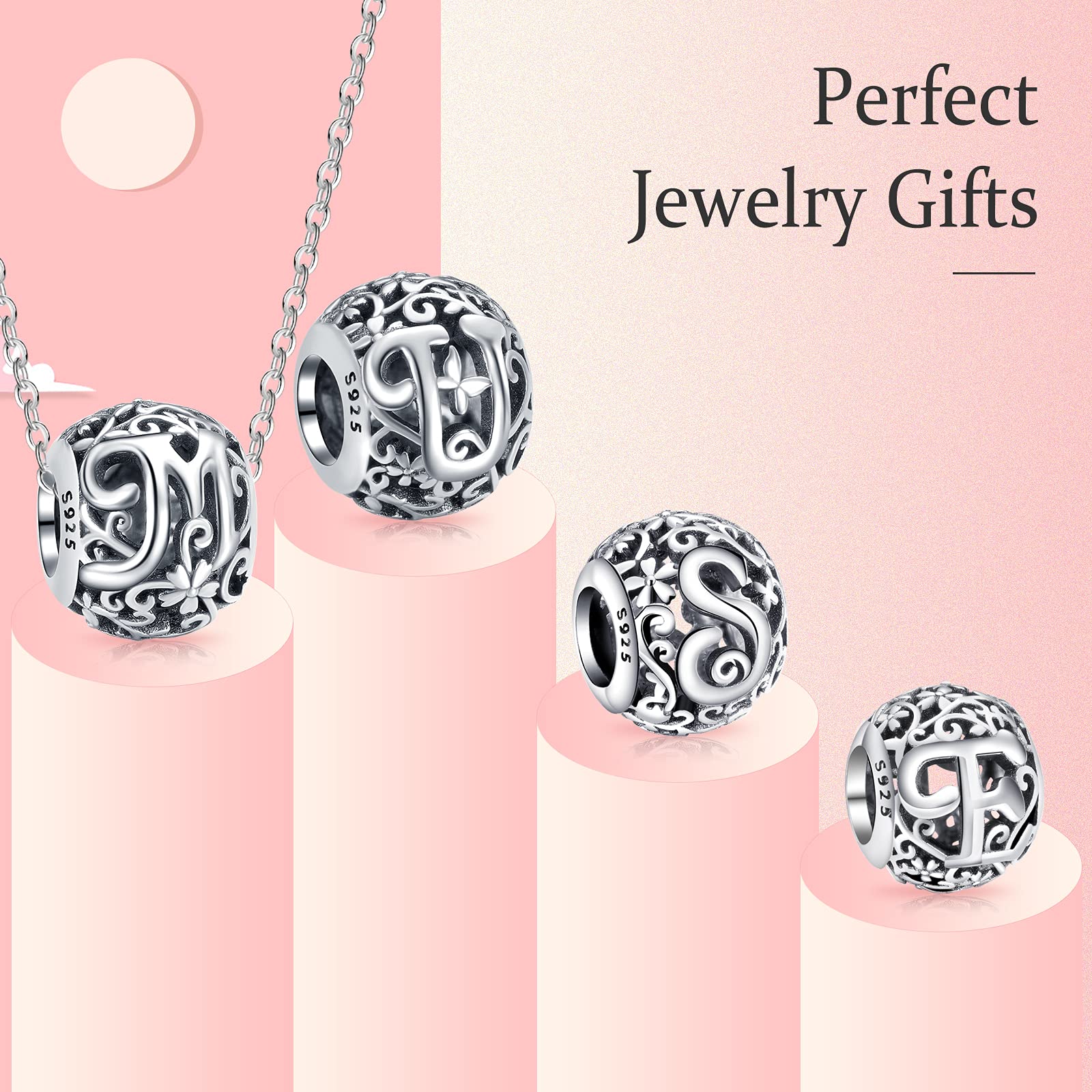 Annmors Charm in argento Sterling 925 con ciondolo a forma di lettera dell'alfabeto, utilizzabile come iniziale o per formare parole, compatibile con bracciali