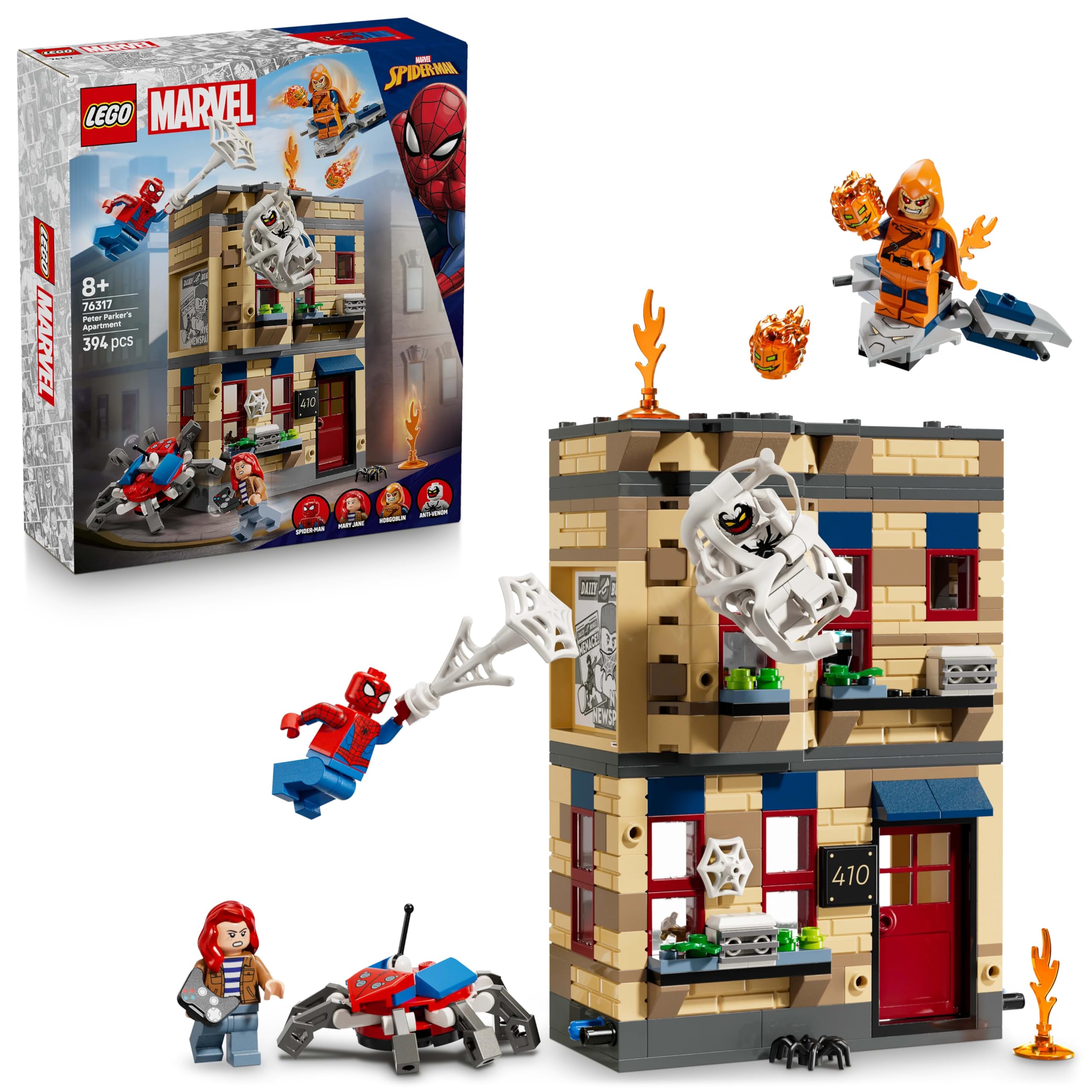 LEGO ǀ Marvel Peter Parker’s Apartment - Interactive Spider-Man Toy with 4 Minifigures incl. Hobgoblin & Anti-Venom, plus an Explosive Function - Gift for 8+ Year Old Boys - 76317