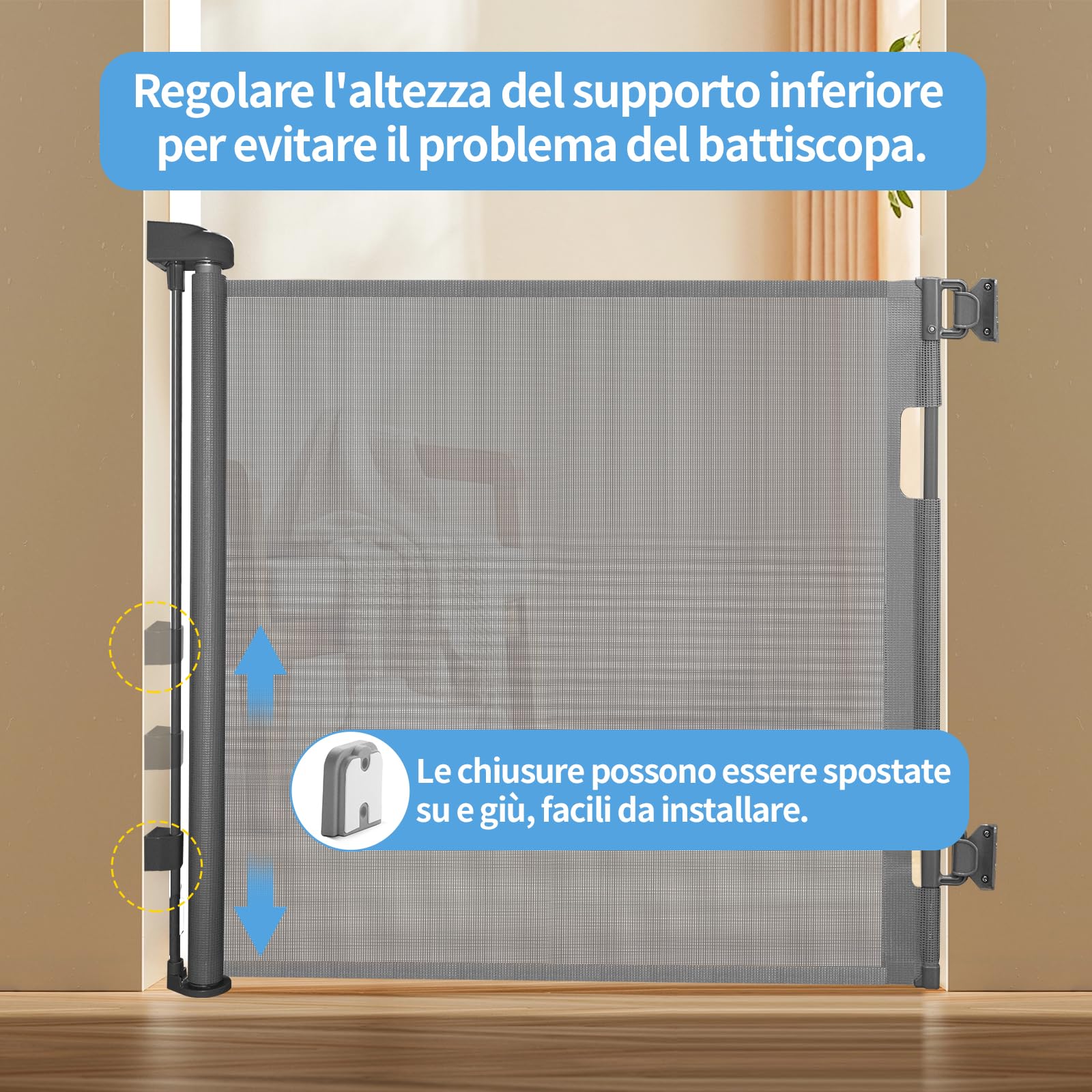 derimkcoa Cancelletto Estensibile per Scale,0-140 cm,Porta Retrattile e Cancelletto per Bambini e Animali Domestici,Adatto per Scale,Corridoi, Uso Interno ed Esterno(Grigio)