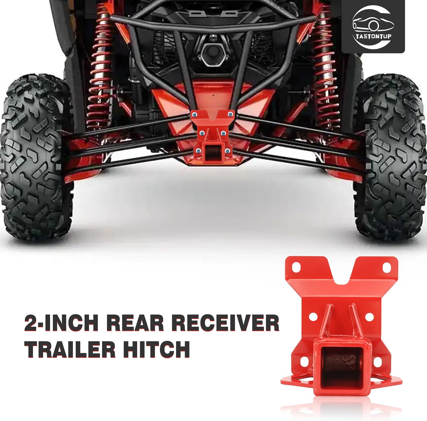 2'' Rear Receiver Tow Hitch for Can-Am Maverick X3 900 (2018)/ 2017+ X3 Turbo & X3 Turbo R, Includes Cotter & Hitch Pin, 3/16" Heavy Duty Steel Receiver Hitch, Red
