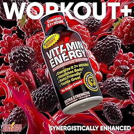 Vitamin Energy Workout+ Extra Strength Energy Shot Berry 12 Pack, 260mg Natural Caffeine, Pre-Workout, B-Vitamins, Minerals, Endurance & Performance, Zero Sugar, Gluten-Free, Vegan, 1.93 fl oz