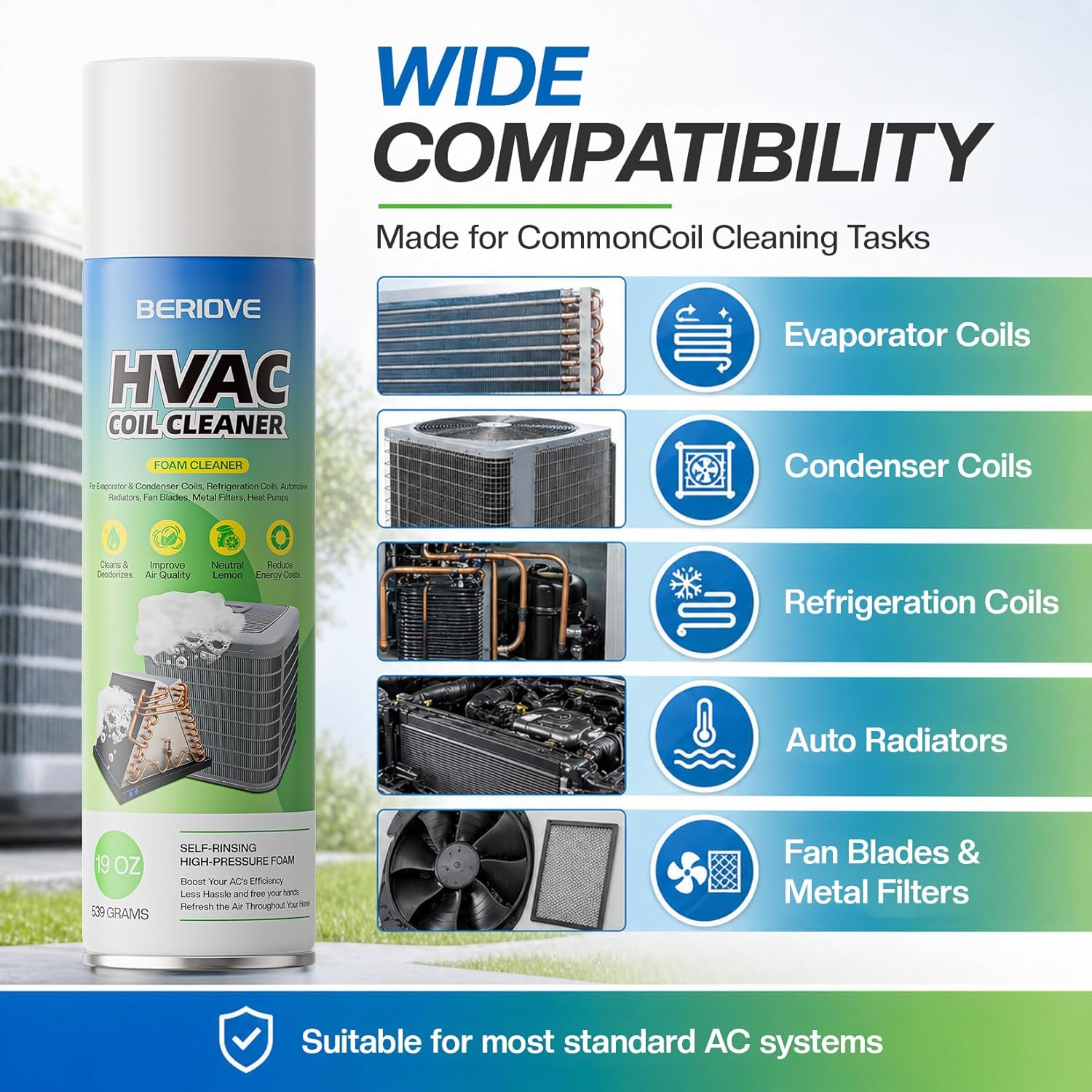 BERlOVE Foaming AC Coil Cleaner: High-Efficiency Formula, Quick Dust Removal, Ideal for Dust & Grease Removal on Evaporator Coils & Condensers for HVAC Technicians & DIY Use 3-Pack