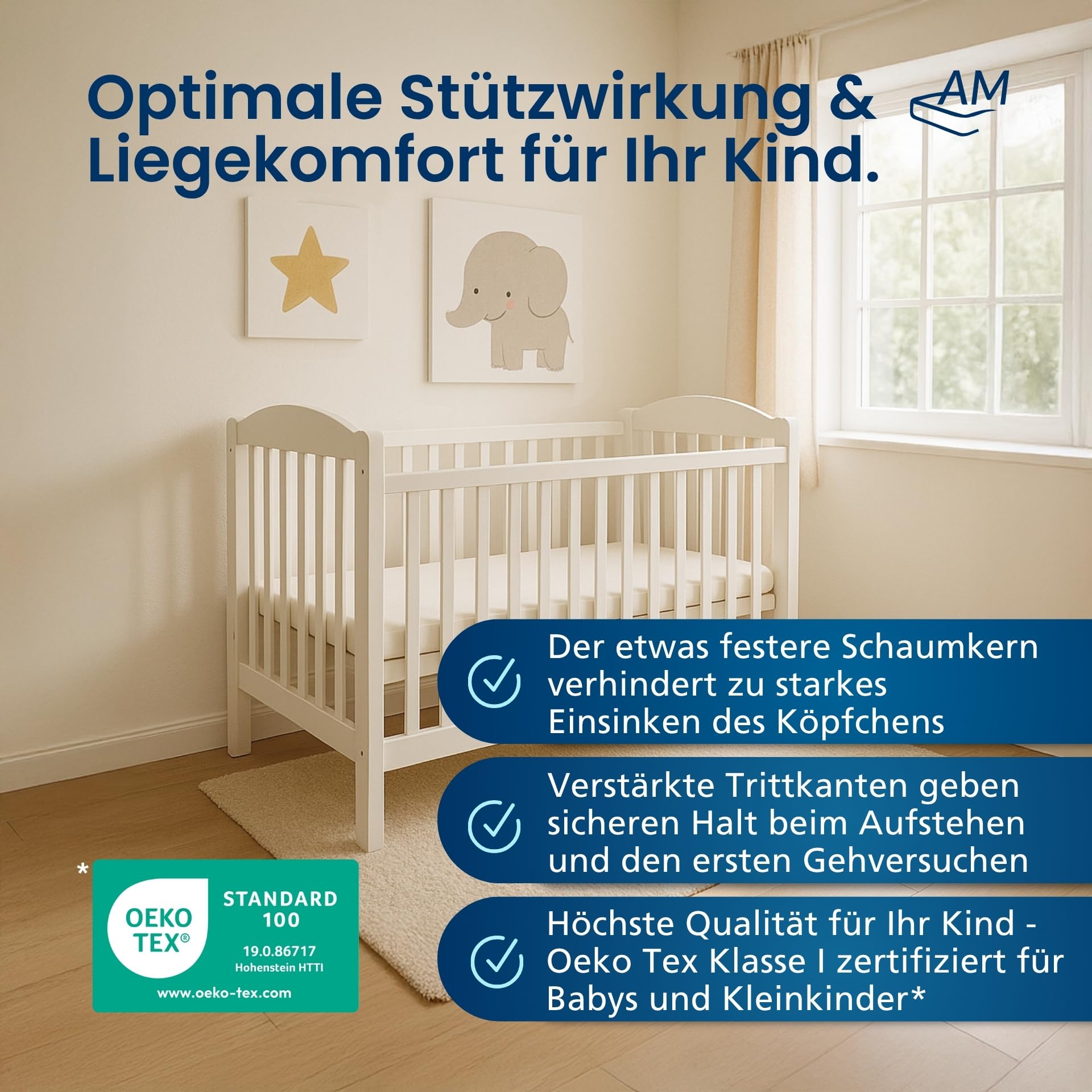 Baby Matratze 70x140 Kinderbett - Made in Germany - Kindermatratze 70x140 bis 5 Jahre geeignet - Hochwertiger und geprüfter Komfortschaum mit Trittkanten - Bezug waschbar & abnehmbar