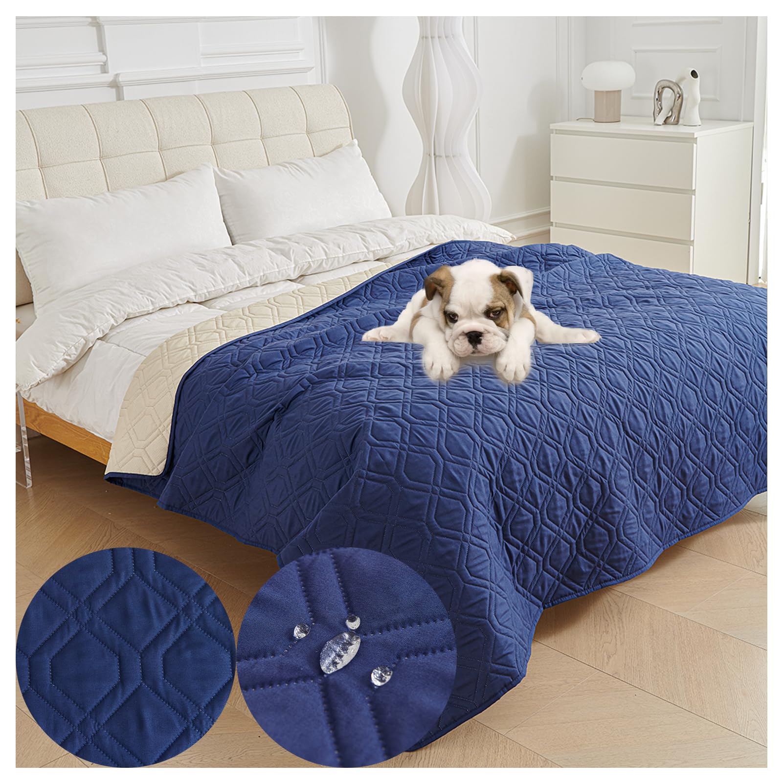 OREZAUQS Waterproof Bed Sheet Cover Pet Hair Resistant Bed Sheet Cover for Dog and Cats Washable Reversible Scratch Proof Furniture Protector Dog Bed Cover Pet Blanket (Blue,210 * 260cm)