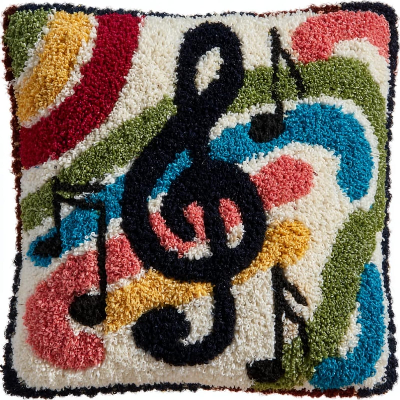 AxiangziK Latch Hook Cushion Kit 43x43cm,Colorful Notes Beginner Friendly Needlecraft Set,Easy Latch Hook Kit for Home Decor