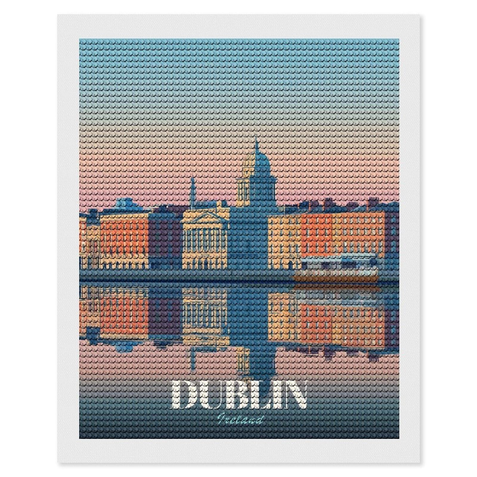 Junmoney Dublin Ireland Cityscape Reflection Art Diamond Art Canvas 16"x20", for Family Craft Time, Creative Leisure Activity, Living Room Decor, Festive Craft Gift