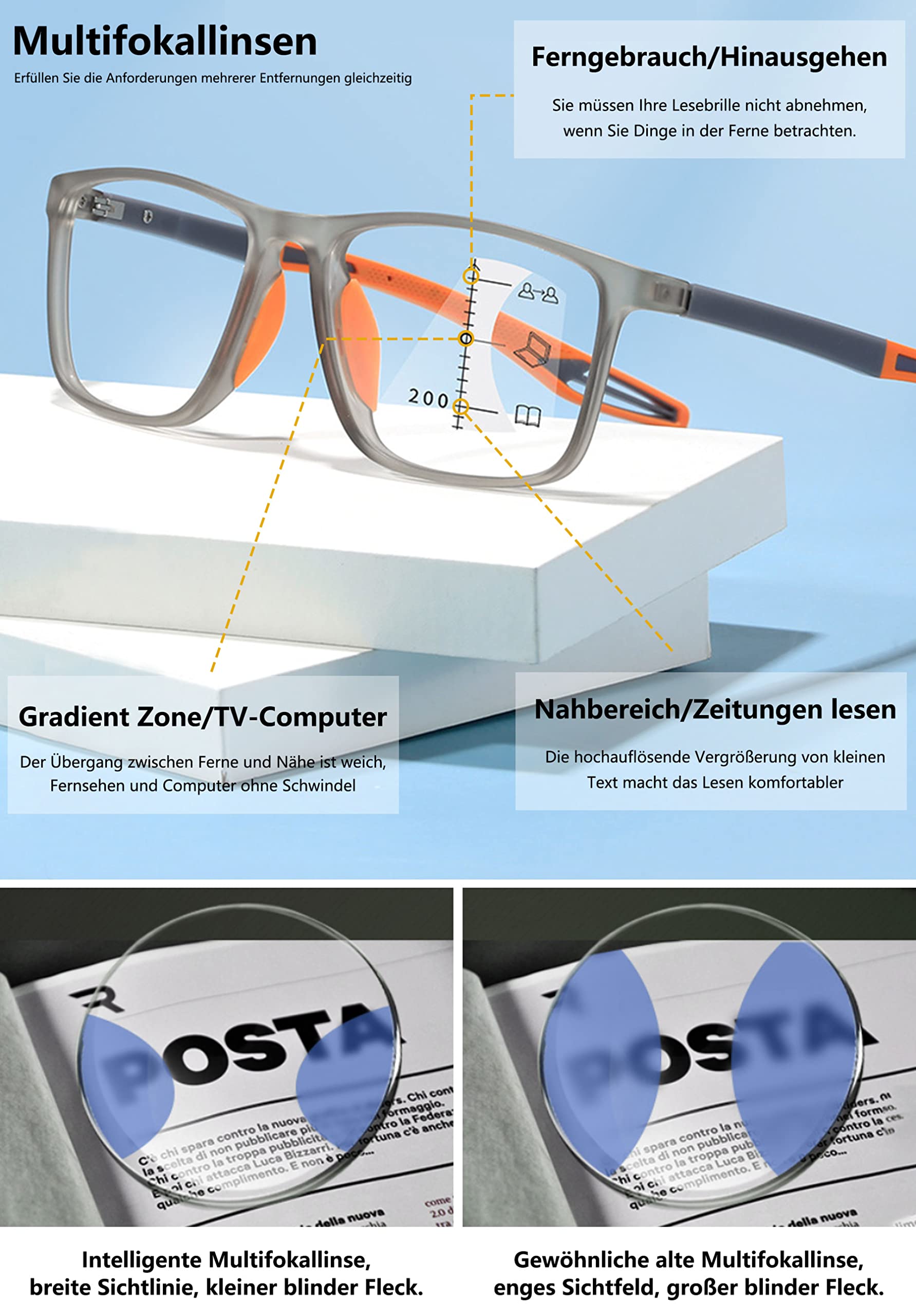 Fotochromowe okulary przeciwsłoneczne do czytania męskie damskie progresywne wieloogniskowe okulary przeciwsłoneczne do czytania sportowe prostokątne lekkie okulary blokujące niebieskie światło (Colo