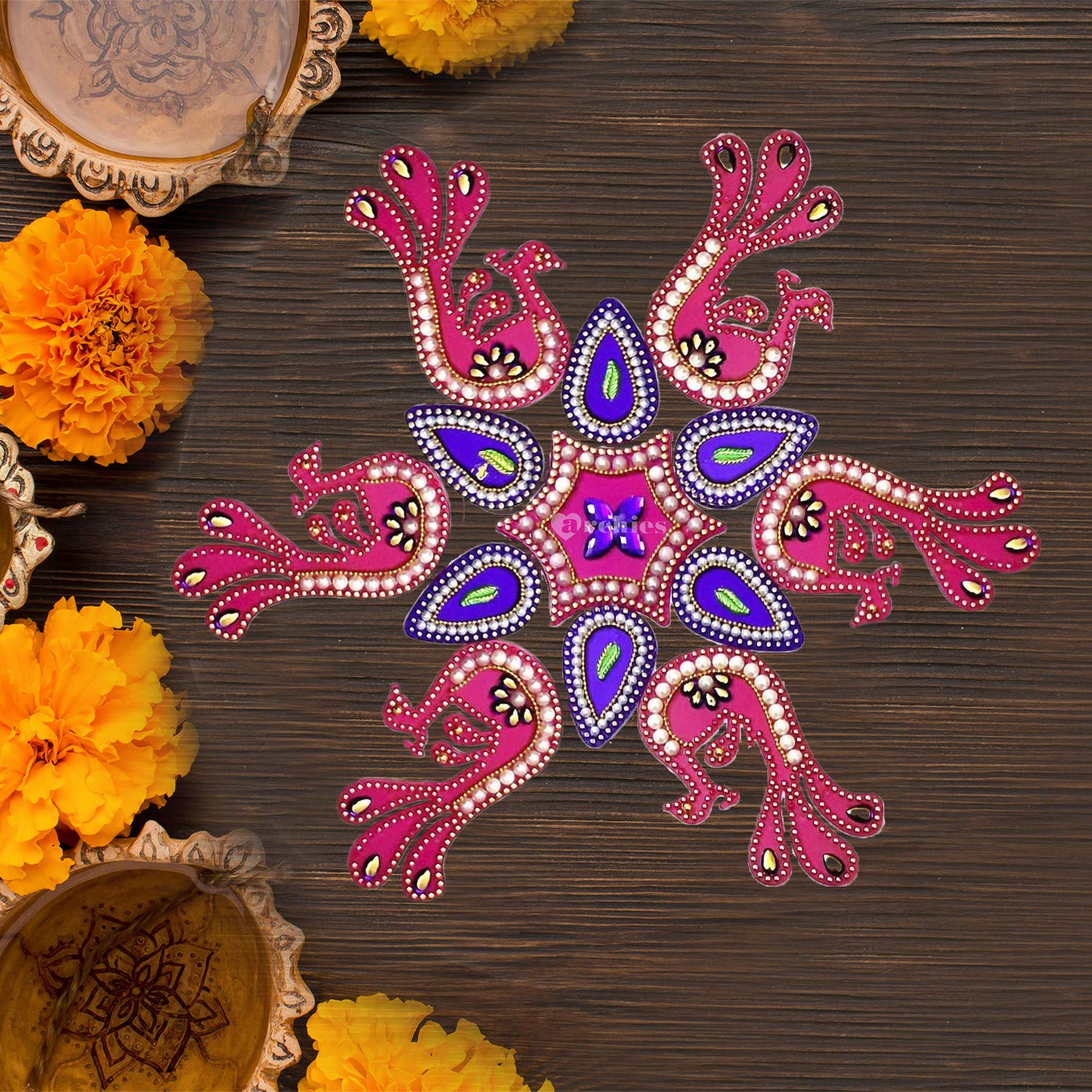 Archies Decorative Floral Multicoloured Rangoli for Home Decor, Office Use, Diwali, Pooja, Wedding, Festival, Theme Decoration(Passion Purple)2- Pack of 6