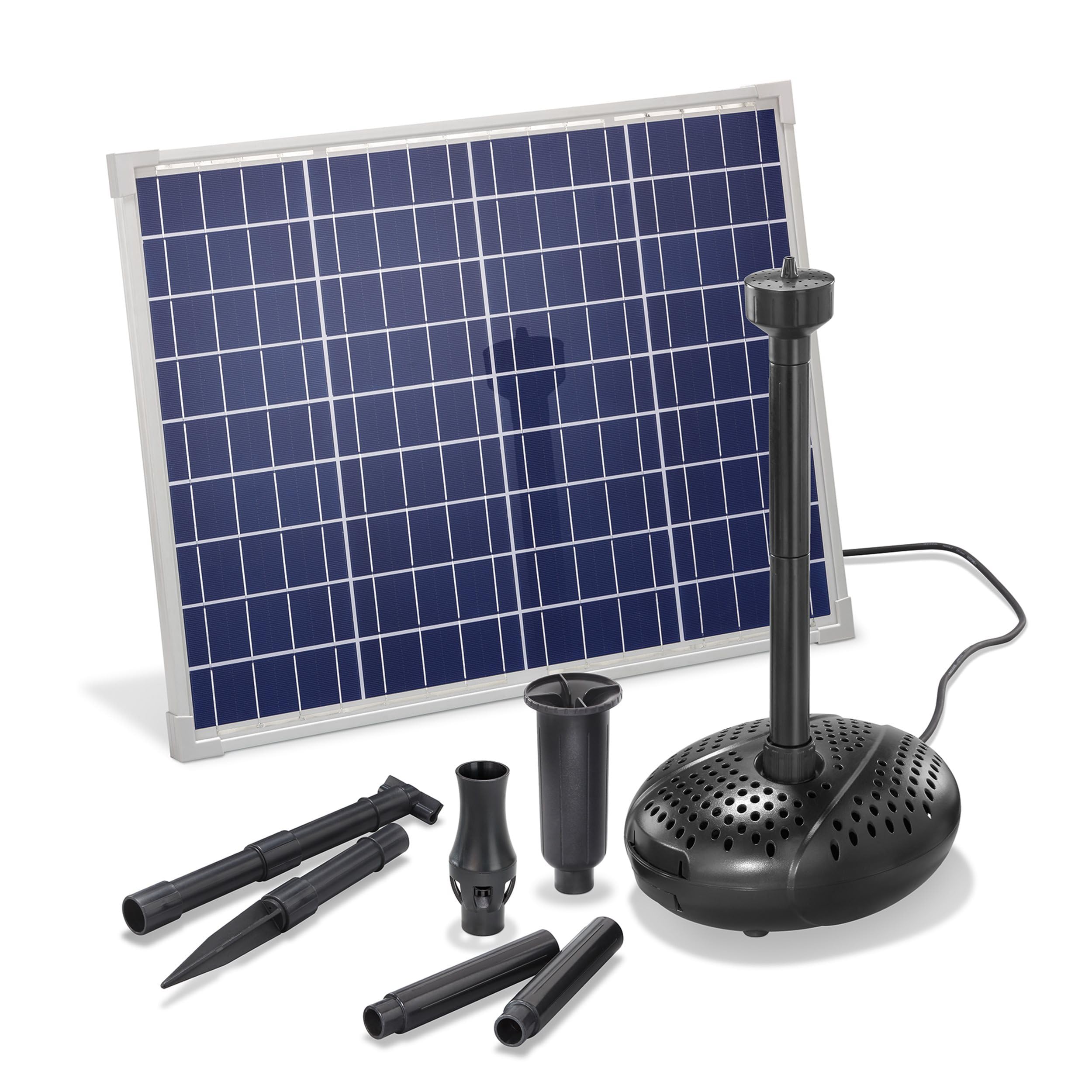 esotec Solar Teichpumpe 2500 l/h mit 50W Solarmodul – Solarbrunnen für Gartenteich & Wasserspiel – Komplettset Solarpumpe mit 3 Düsen, Direktbetrieb 101917