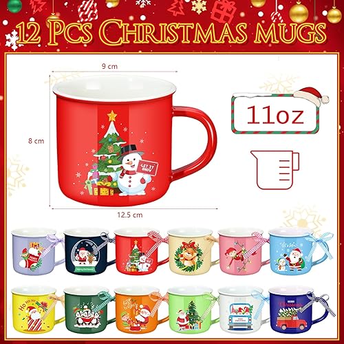 Miniatura 2 de 12 tazas de cerámica de Navidad con cinta, tazas de café de Navidad de 11 onzas, tazas de café de Navidad con diseño de cacao caliente, tazas
