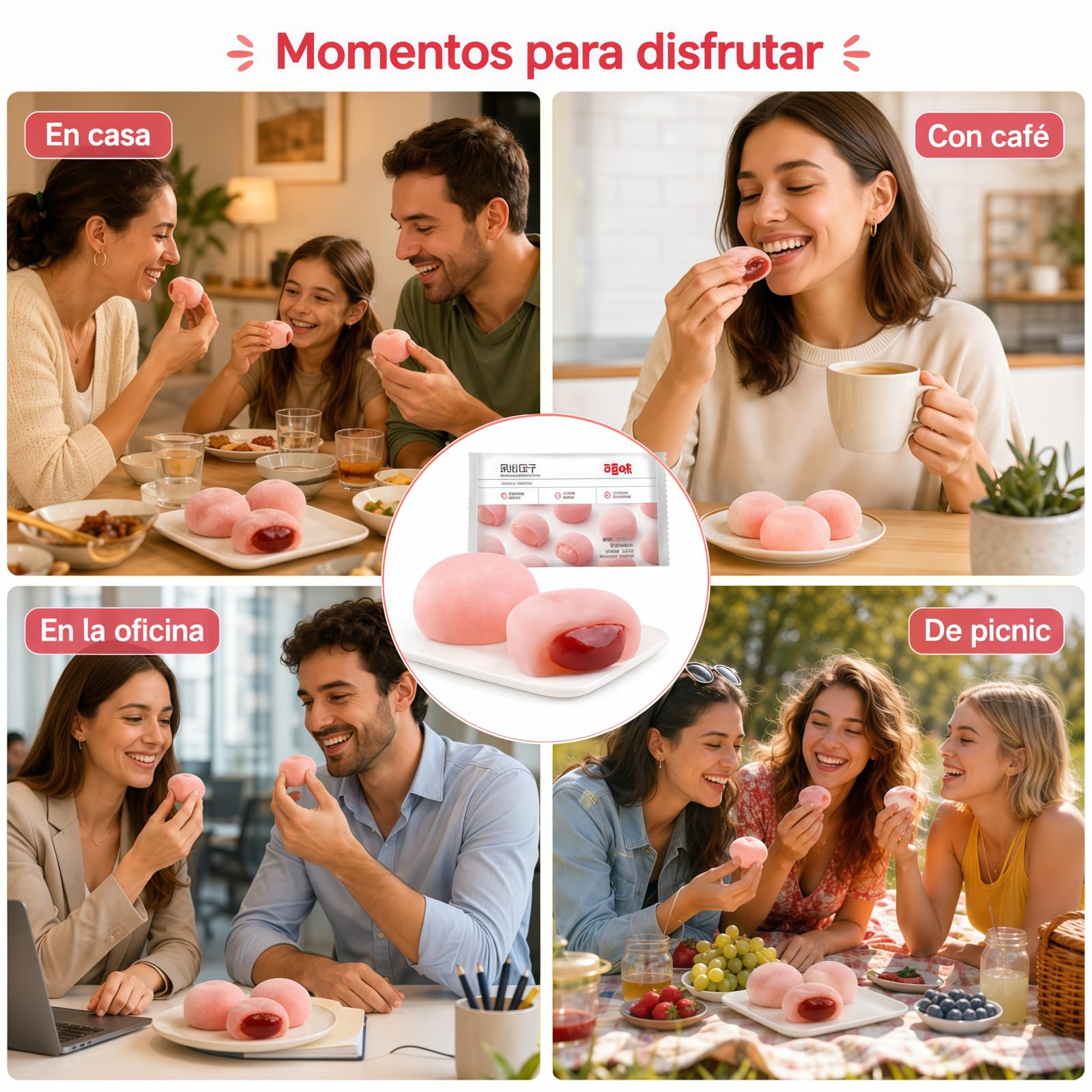 Mochi Asiático De Arroz Glutinoso Dulce Japonés Suave Y Masticable Postre Tradicional Oriental 120 G 6 Unidades Sabor Fresa