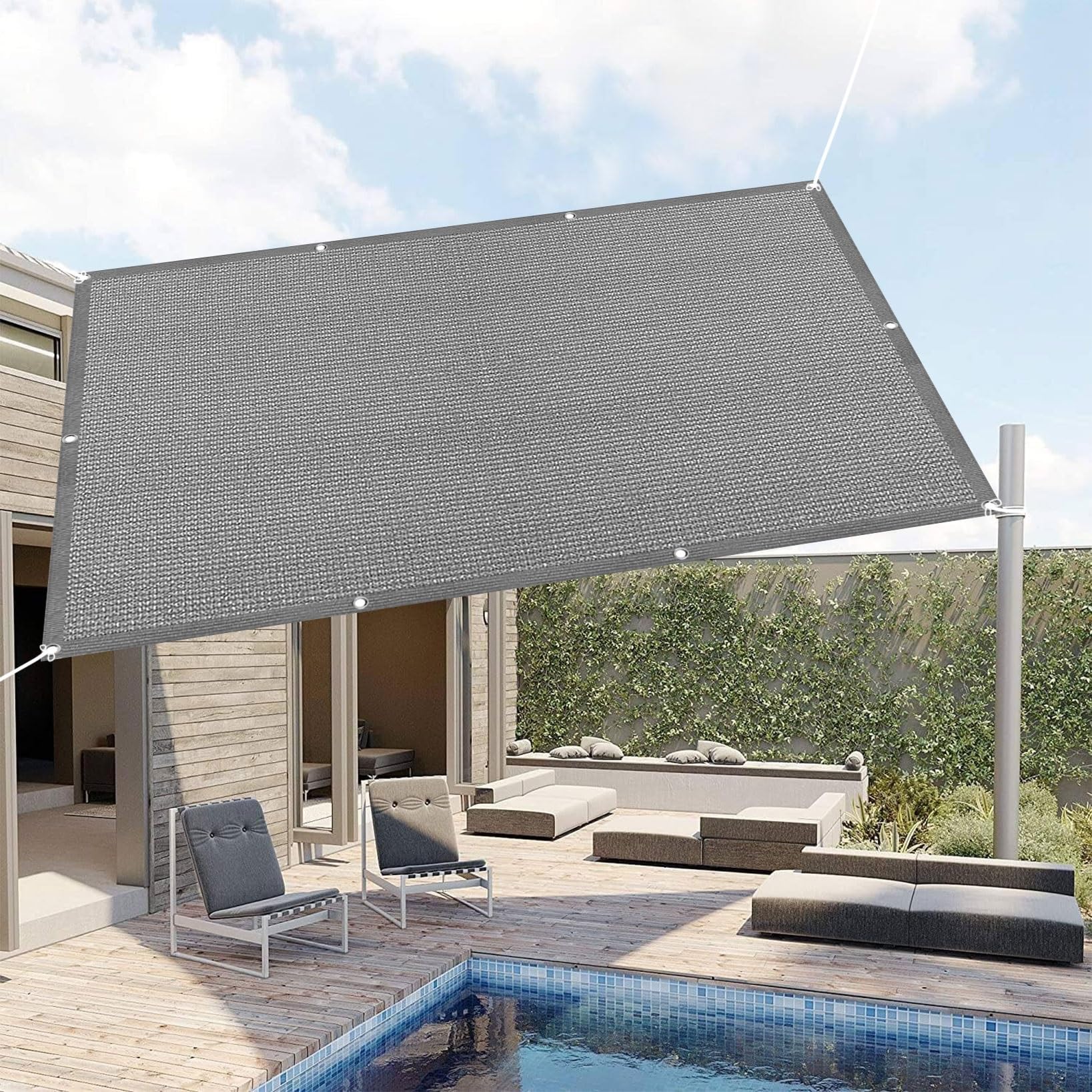 Voile d'ombrage anti-chaleur bloquant 98% UV pour éliminer les poches d'eau sur la terrasse