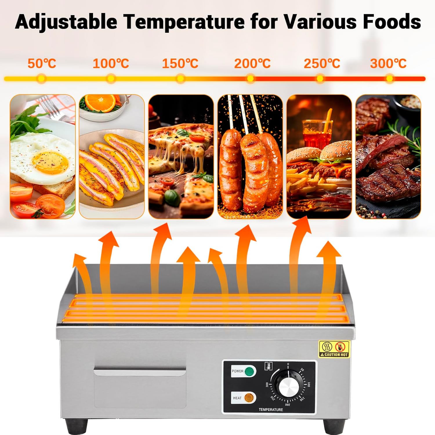 14" Commercial Electric Griddle, Flat Top Griddle With Shovels Brushes, Non-Stick Countertop Electric Griddle for Restaurants Food Trucks, 110V/1500W, Adjustable Temperature Control