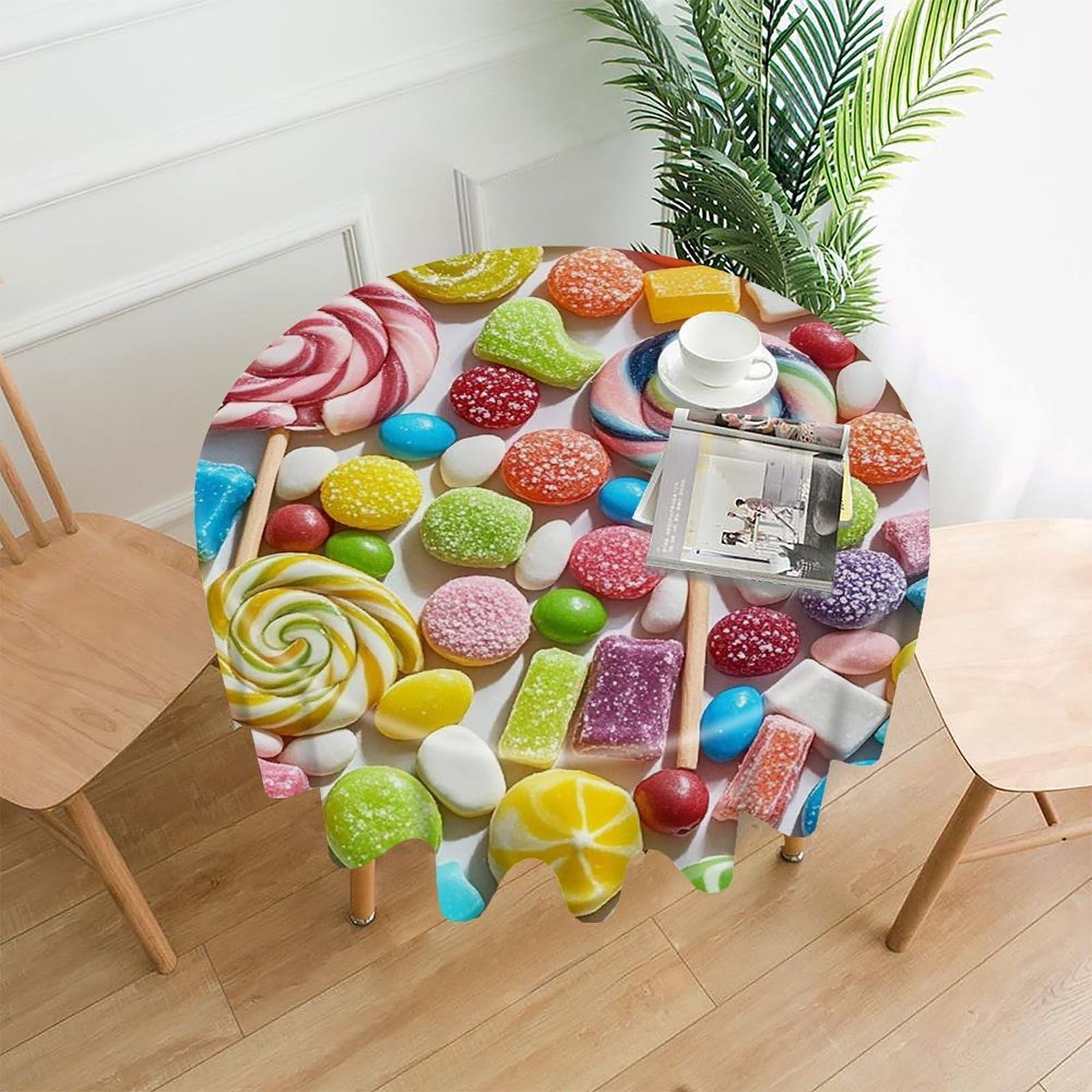 FekiLoot Sweet Candy Backdrop Tablecloth Decorative Round Table Cloth Wrinkle Resistant Washable Circle Table Cover Round Tablecloth for Picnic Party Camping Dining 60 Inch