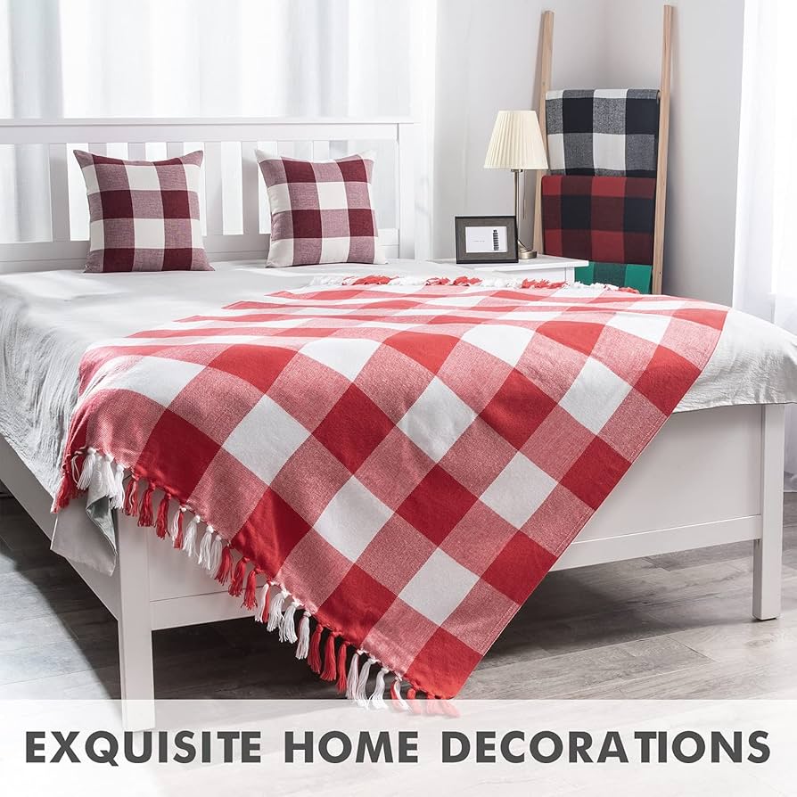 ブランケット ホワイト2枚セット Amazon｜MIULEE 赤と白のバッファローチェック柄スロー