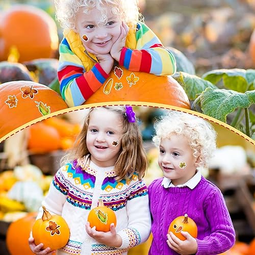 Miniatura 6 de Marspark 480 calcomanías de hojas de otoño de Acción de Gracias para niños, hojas de arce, maíz y bellota, multicolor para otoño, fiesta temática de