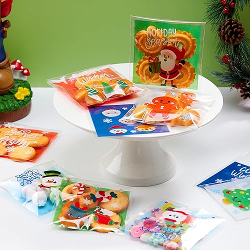 Miniatura 7 de JOYIN 300 bolsas de galletas de Navidad, autoadhesivas, de plástico, celofán, bolsas de golosinas para paquetes de regalos de vacaciones, recuerdos