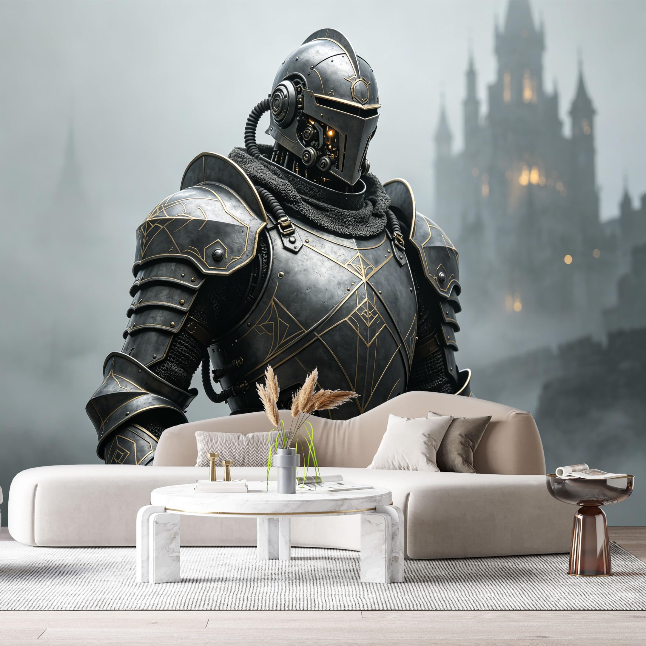 Custom Size Wall Mural Medieval Armored Warrior Mech Futuristic Knight Sci Fi Metal Armor SelfAdhesive Art Prints Removable Large Wallpaper Esports Room Game Room Tenant Room Studio