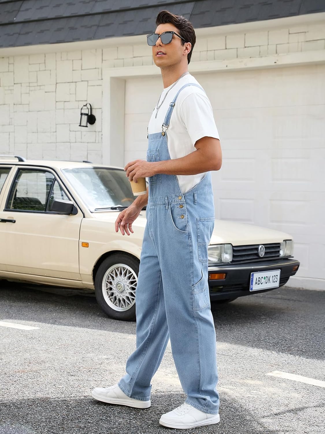 Men's Overalls Fashion Relaxed Fit Coveralls Work Utility Denim Romper Women Bib Jumpsuit with Zipper, Light Blue, S - Image 5