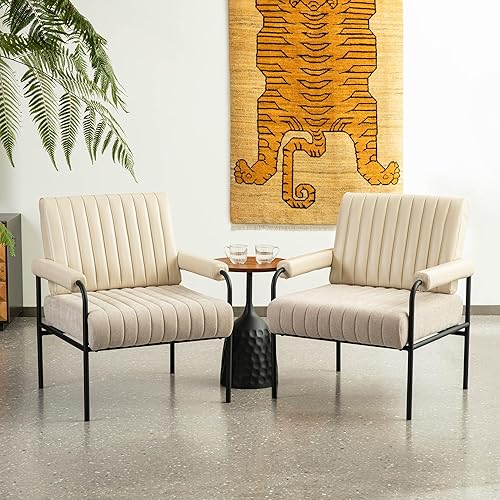 Miniatura 2 de Glitzhome Juego de 2 sillas de sala de estar, sillas de estilo moderno de mediados de siglo con reposabrazos acolchado, silla de lectura, silla