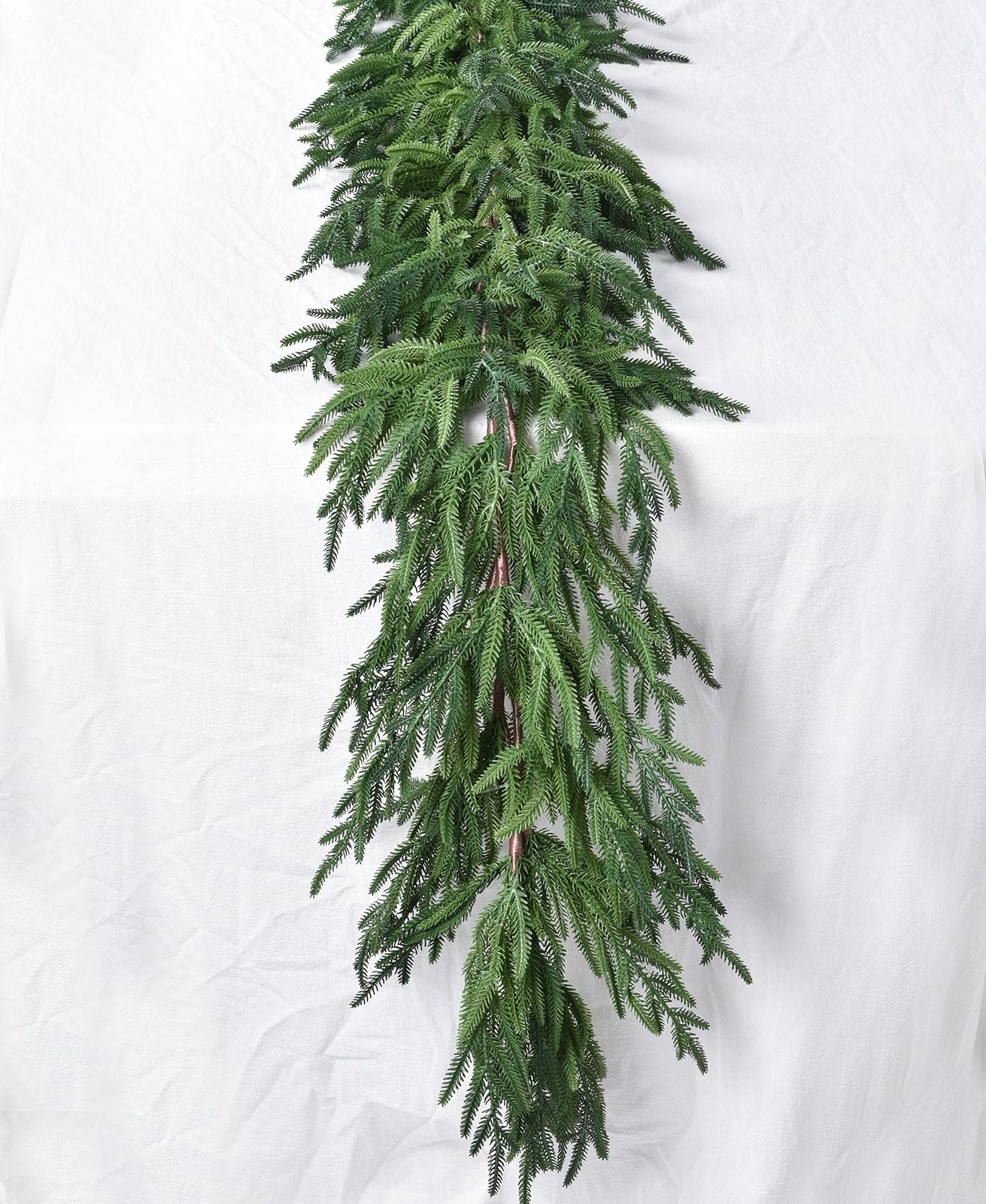 Lvydec Christmas Norfolk Pine Garlands, Real Touch Artificial Pine Greenery Garlands Faux Cedar Garland for Mantle, Holiday Indoor Outdoor Fireplace