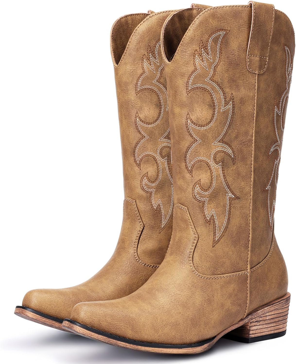 Cowboy Boots for Women - Embroidered Cowgirl Boots Western Mid Calf Fashion Chunky Heel Pointed Toe Country Boot