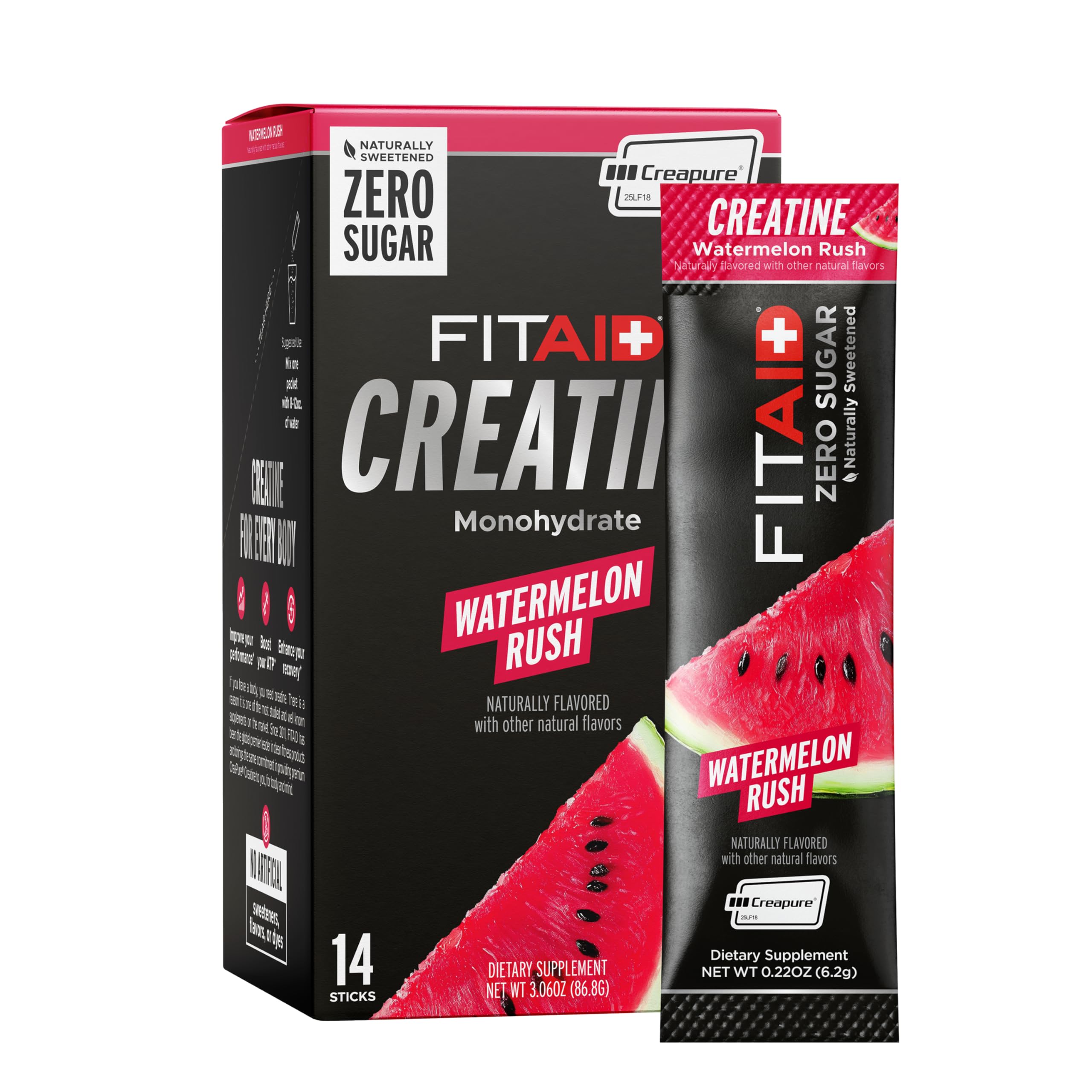 LIFEAID Creatina monohidratada CreaPure sabor melancia, 14 sachês