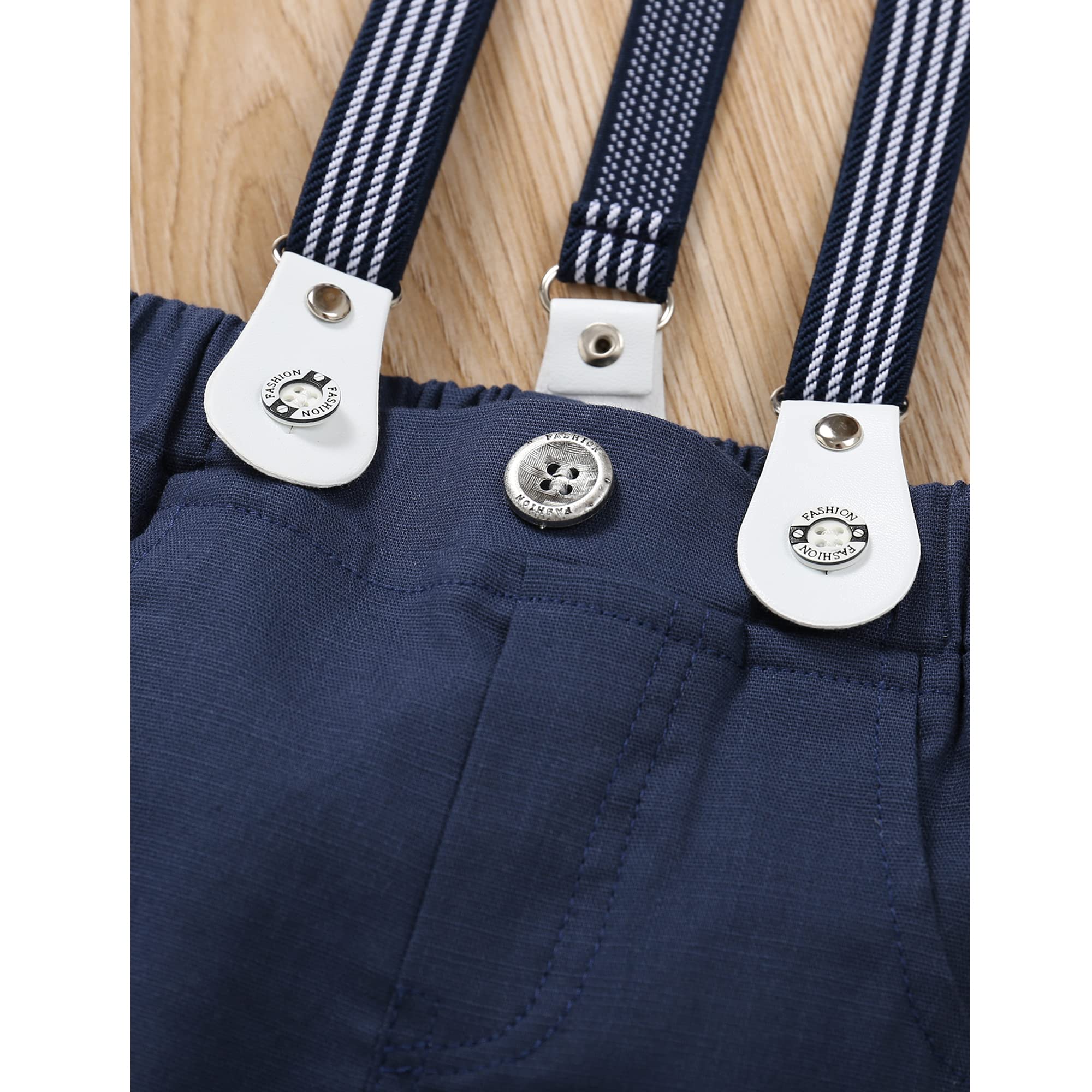 Vestido de bebé para niño, traje formal para hombre, camisa corta con pajarita y pantalones con tirantes