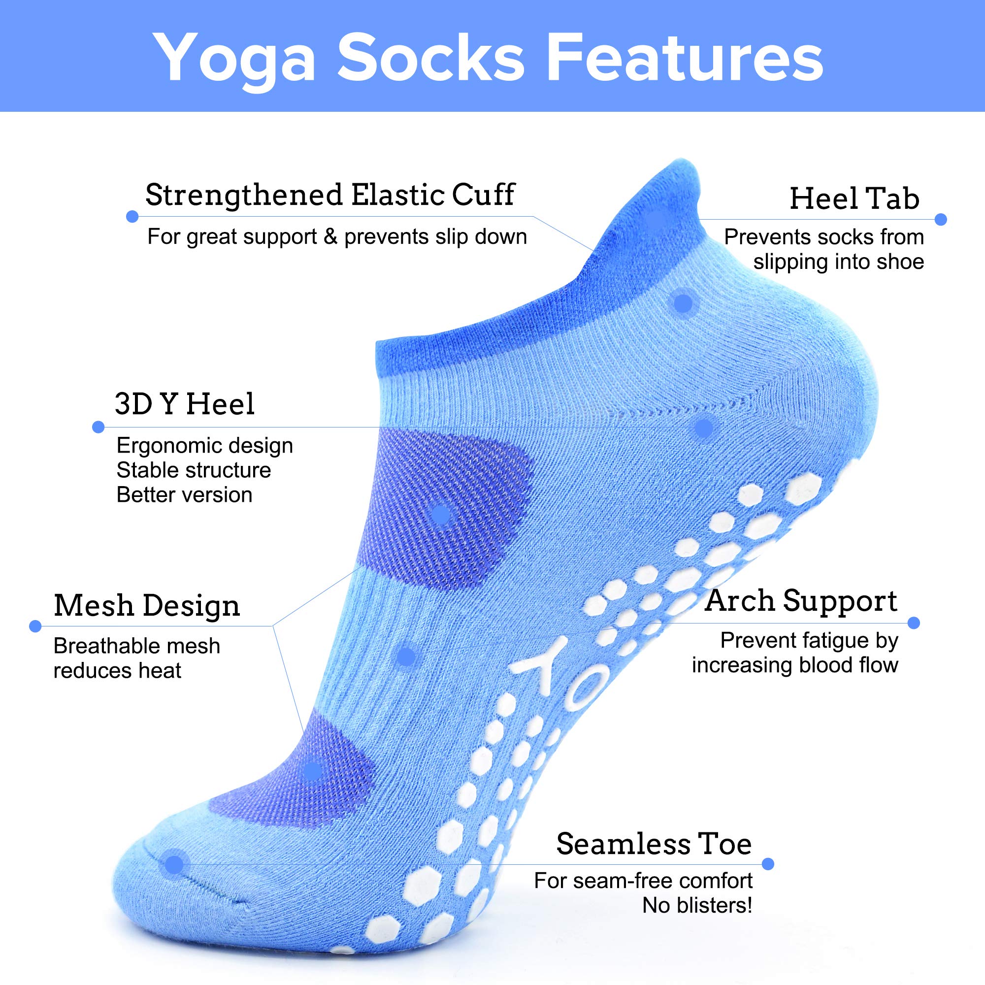 Busy Socks Yoga Socks Extra Large,Anti Skid Summer Pilates Socks with Grips for Women,Women Pregnancy,Elderly,2 Pairs,Blue