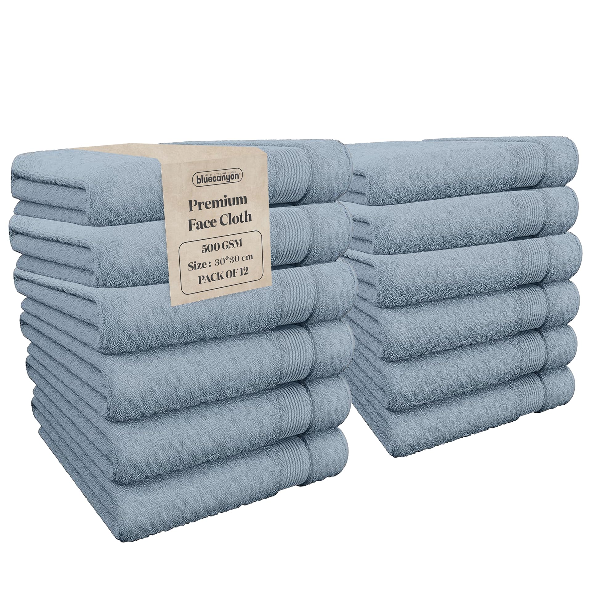 Blue Canyon Face Cloth, Bathroom Soft Towels, Woven Light–Weight, Quick Dry, Reusable Face Towels, Bacteria Resistant, Skin Friendly, Makeup Remover Cloth 30 * 30 cm, 500 GSM, PACK OF 12, (SLATE BLUE)