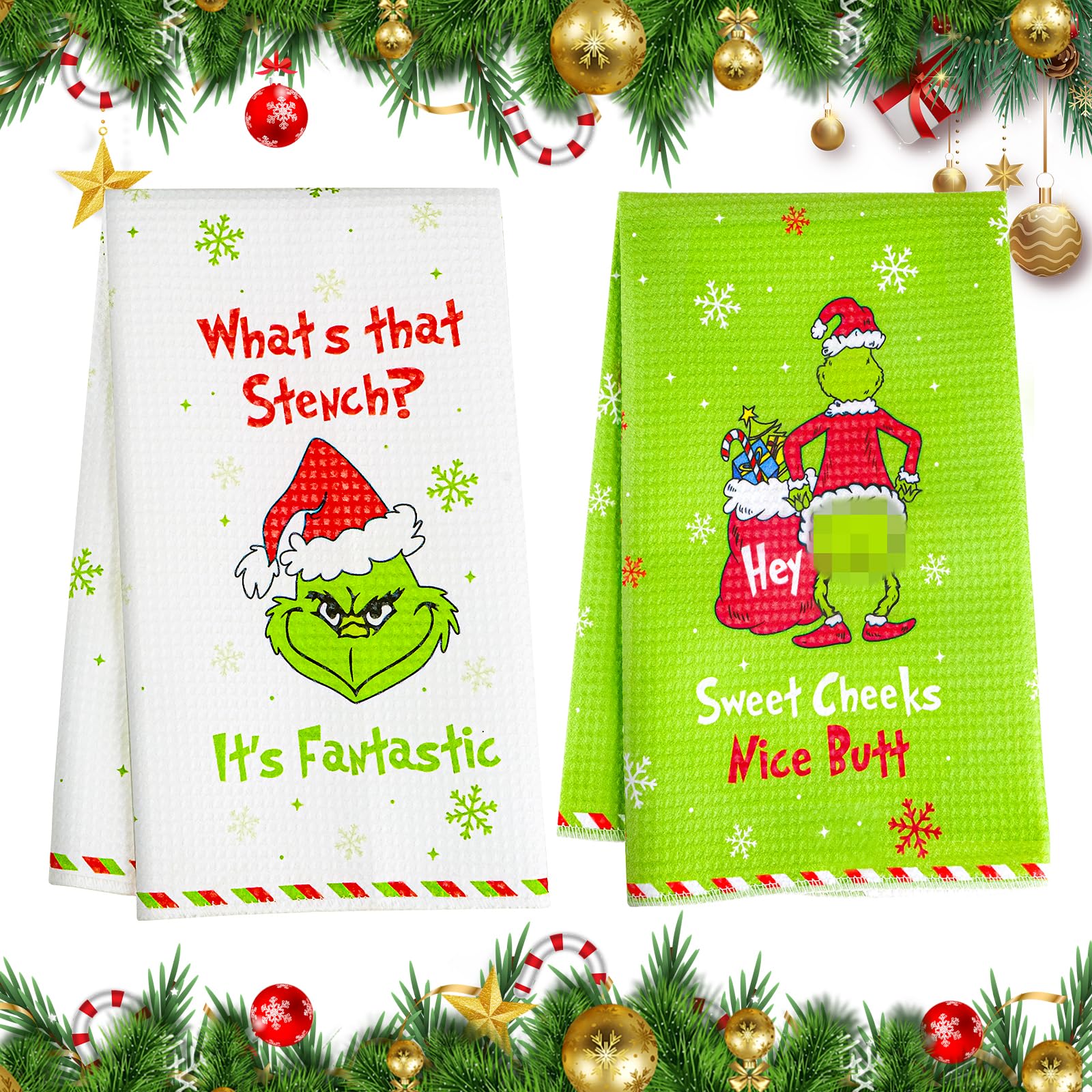 Decoracion Navidad Paños de Cocina, 40 X 60 cm Paños Cocina de Microfibra, Navideña Trapos Paño, Toallas Suaves y Absorbentes, Navideños Paño para Decoración Hogar y Hombres y Mujeres Regalos (Verde)
