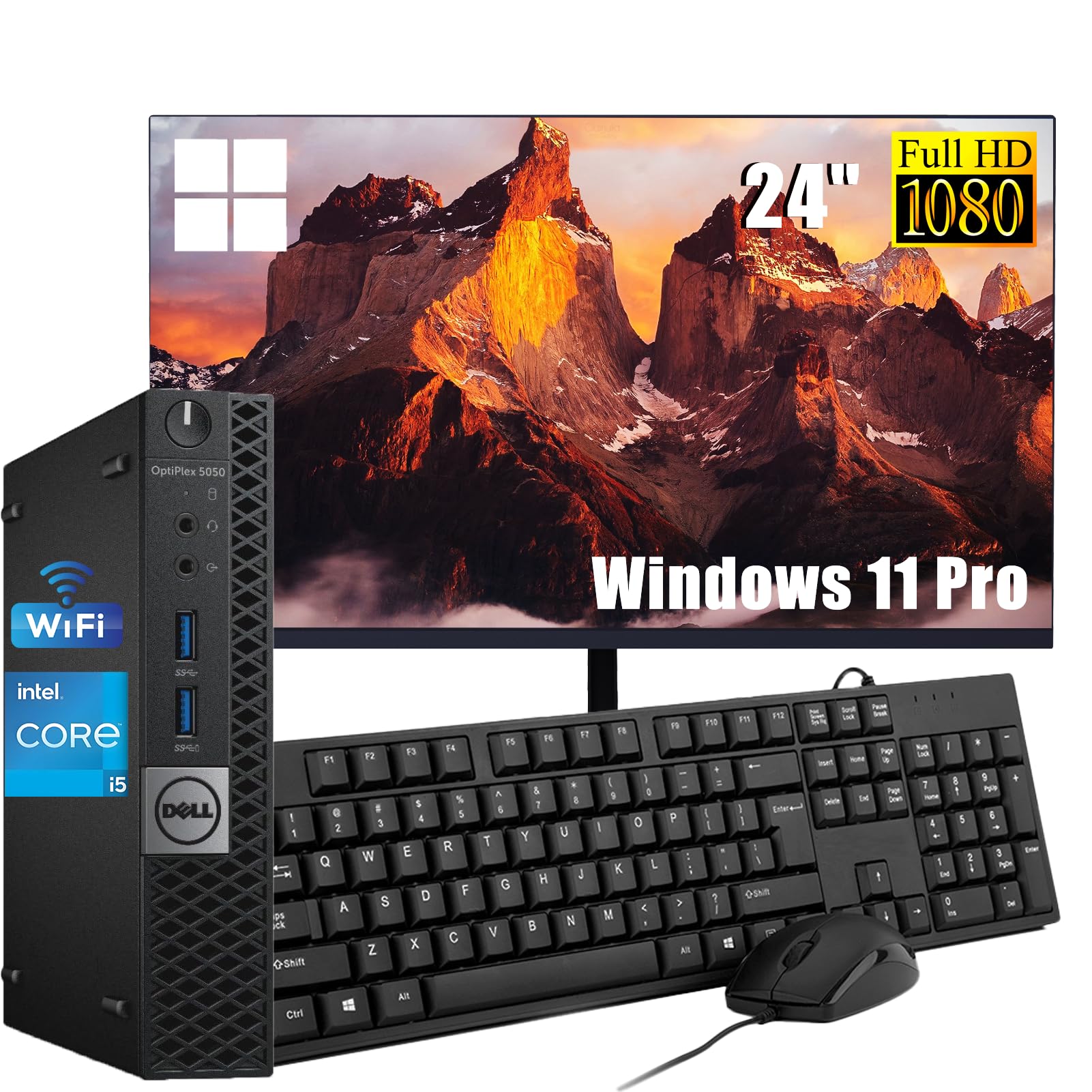 Dell Optiplex 5050 Mini ordinateur PC avec écran 24" Intel Core i5-6500, 8 Go de RAM, 256 Go SSD, clavier américain QWERTY, WiFi, Bluetooth, Windows 11 Pro (renouvelé)