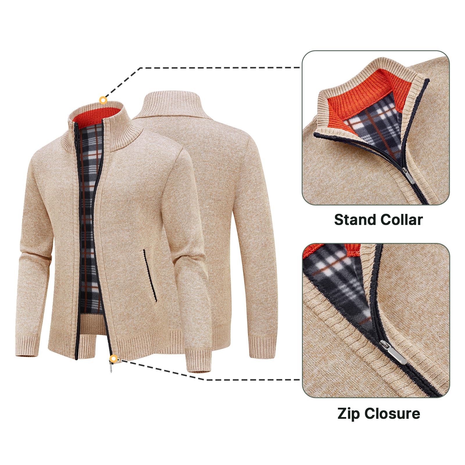 Cardigan Chaleco Hombre Suéter Hombre Chaqueta de Malla Suéter Hombre Cremallera Cálida Cárdigan Grueso con Cuello Alto Punto Casual Polar Hombres Sudadera Moda Chaqueta