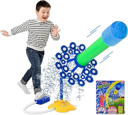 Rocket Launcher Bubbles - Juego de actividades al aire libre – Solución de 8.5 onzas y lanzador de tocón de aire incluido – Juguetes divertidos de