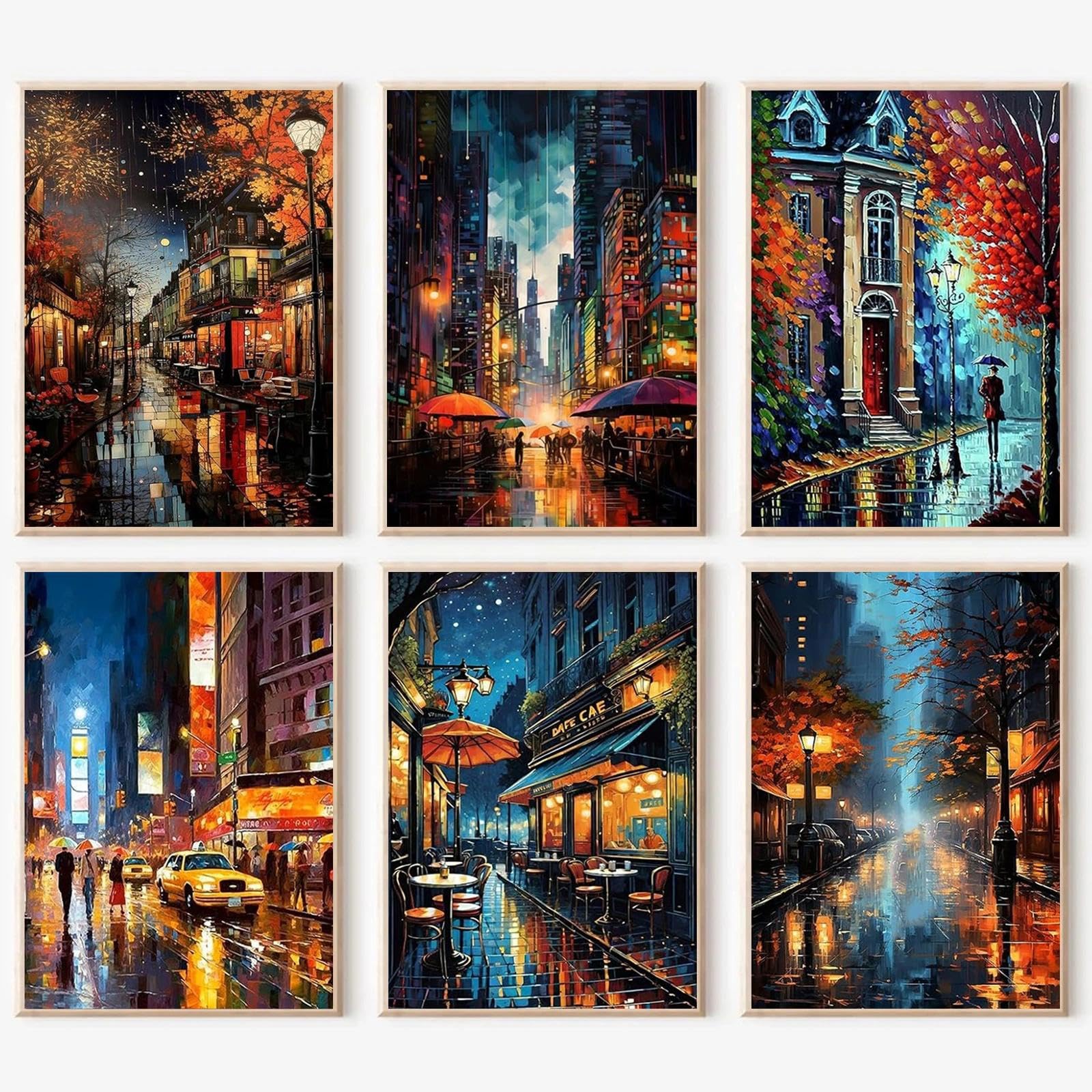 YALKIN 6 Packs Paint by Numbers Kits for Adults, Landscape Painting by Number Kits On Canvas,Without Frame DIY Color Oil Painting Acrylic Paints,Home Wall Decor 25x35cm