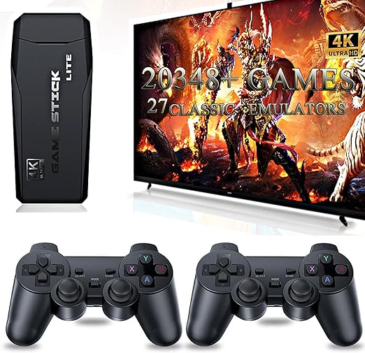 2026 Retro Gaming Console, 20,000+ Retro Game Stick, 27 Emulators, 4K HD TV Gaming Stick, Built-in Classic Video Games, Plug & Play Game Console for TV with 2 Wireless Controllers