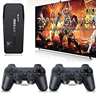 2026 Retro Gaming Console, 20,000+ Retro Game Stick, 27 Emulators, 4K HD TV Gaming Stick, Built-in Classic Video Games, Plug & Play Game Console for TV with 2 Wireless Controllers