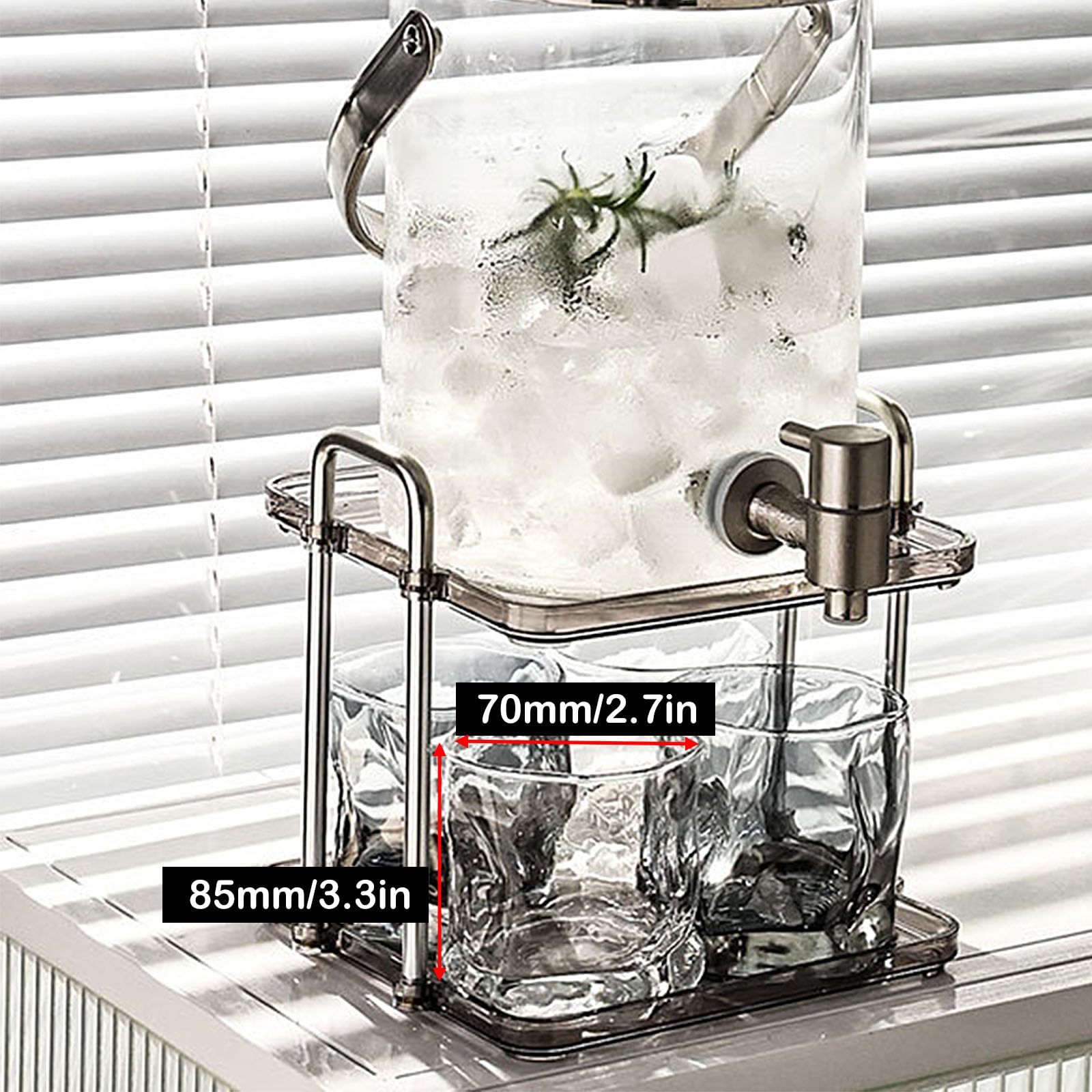 Getränkespender,Glaskaraffe,Glaskrug Mit Zapfhahn Aus Edelstahl Und Basis Aus,Wasserspender Saftspender Limonadenspender Glasbehälter Für Getränke,Silver b,3L